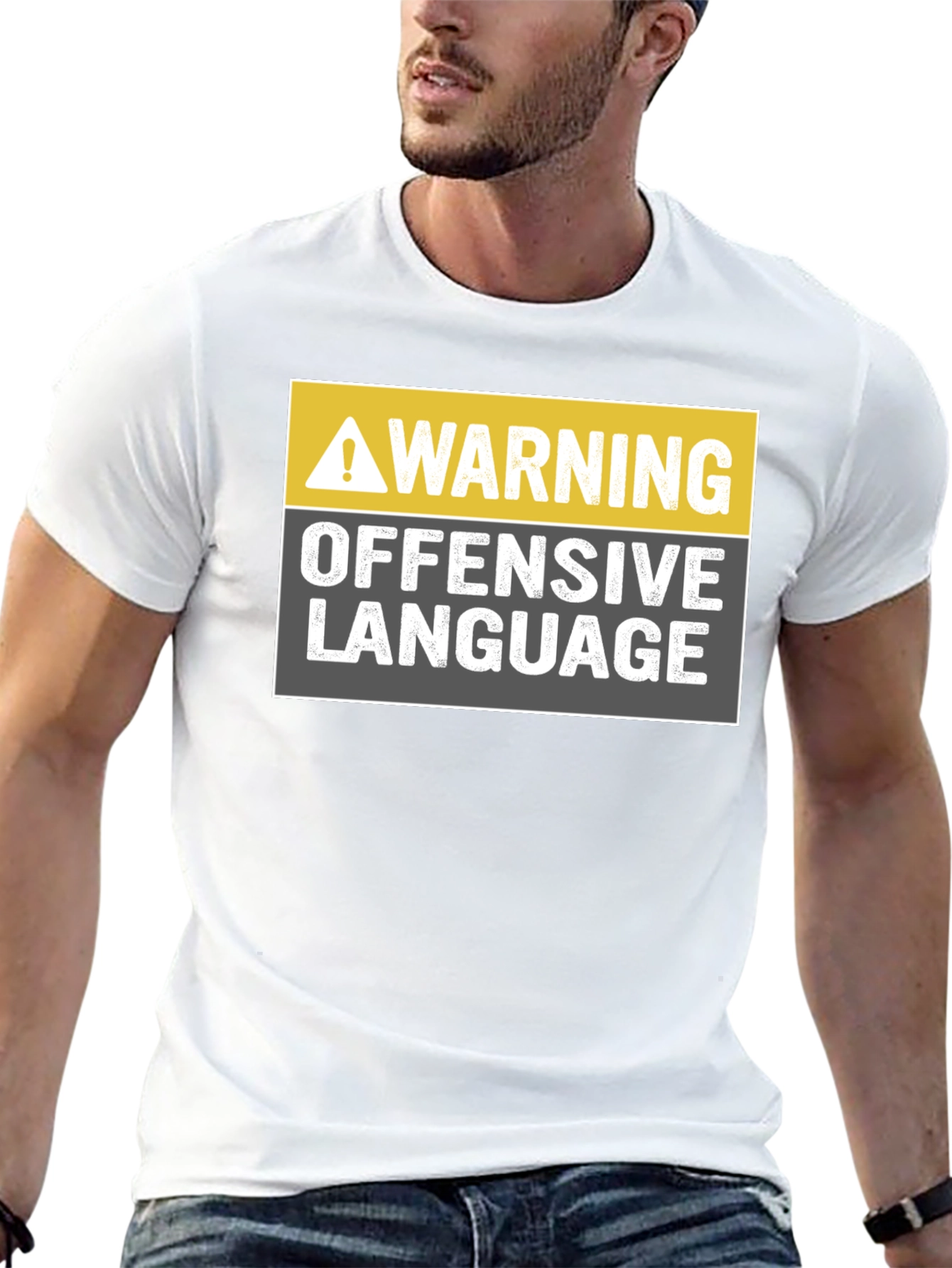 Black Warning Offensive Language T-Shirt view 13