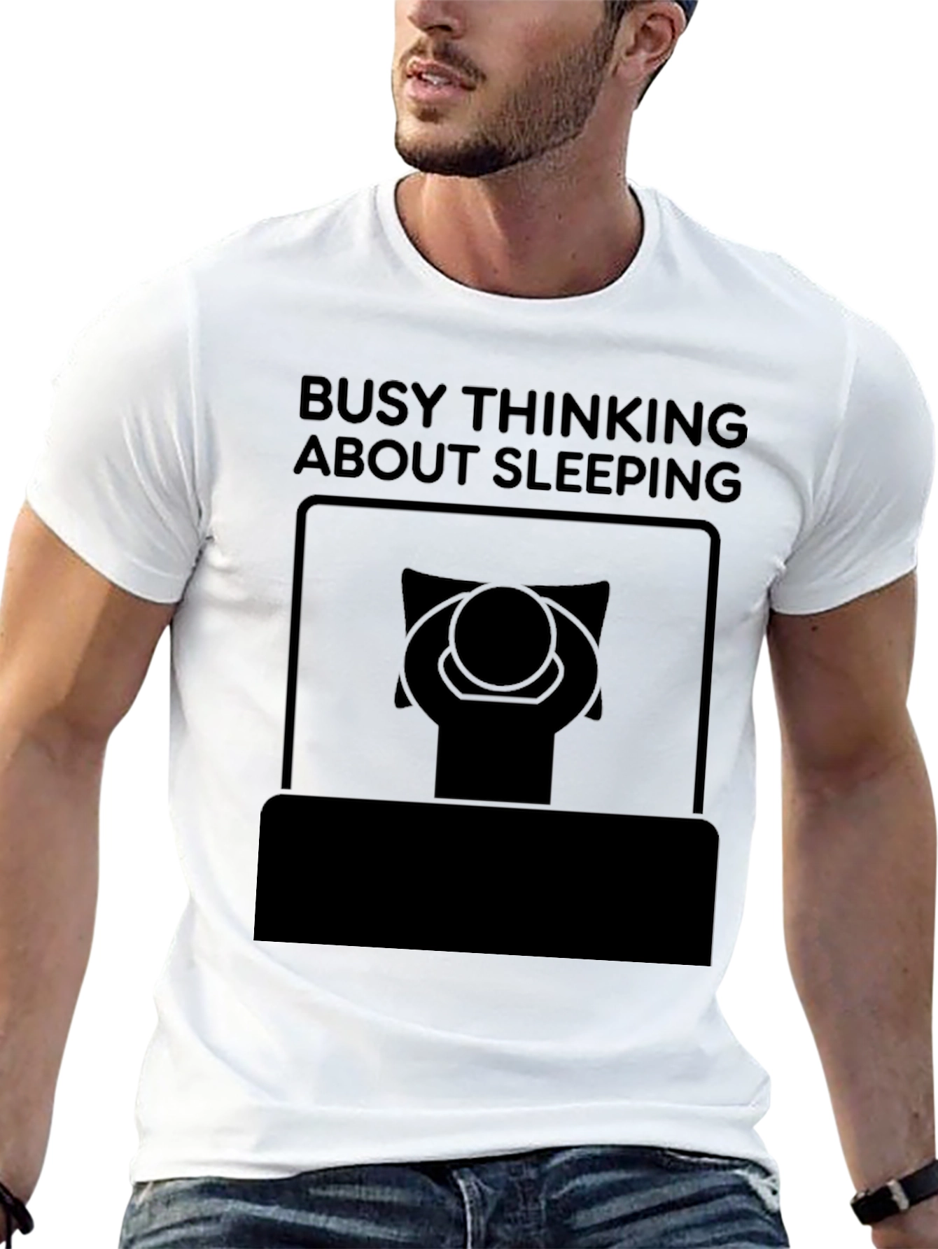 Black Busy Thinking About Sleeping Black Graphic Tee view 13