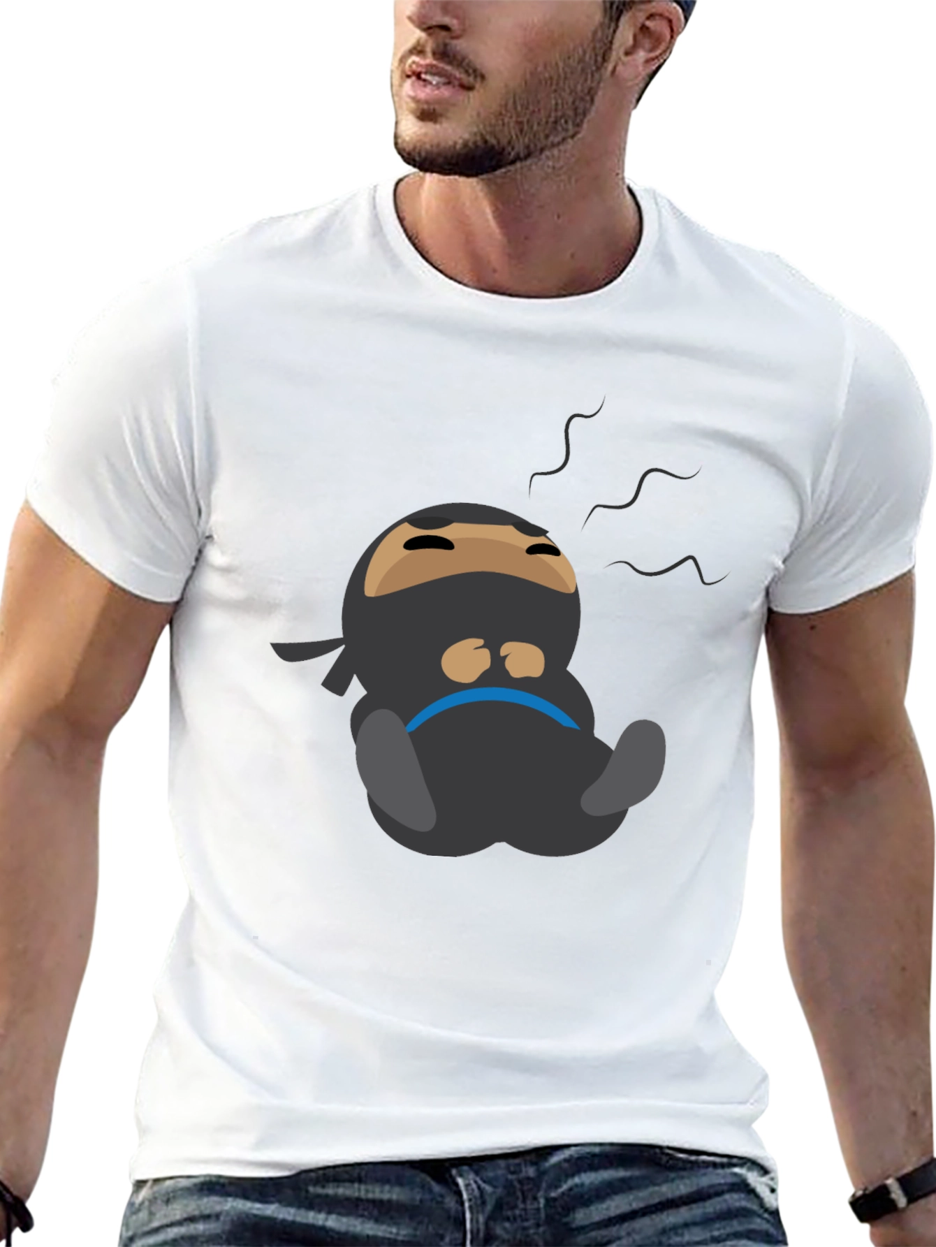 Black Lazy Ninja Cartoon T-Shirt - Men's Black Tee view 13