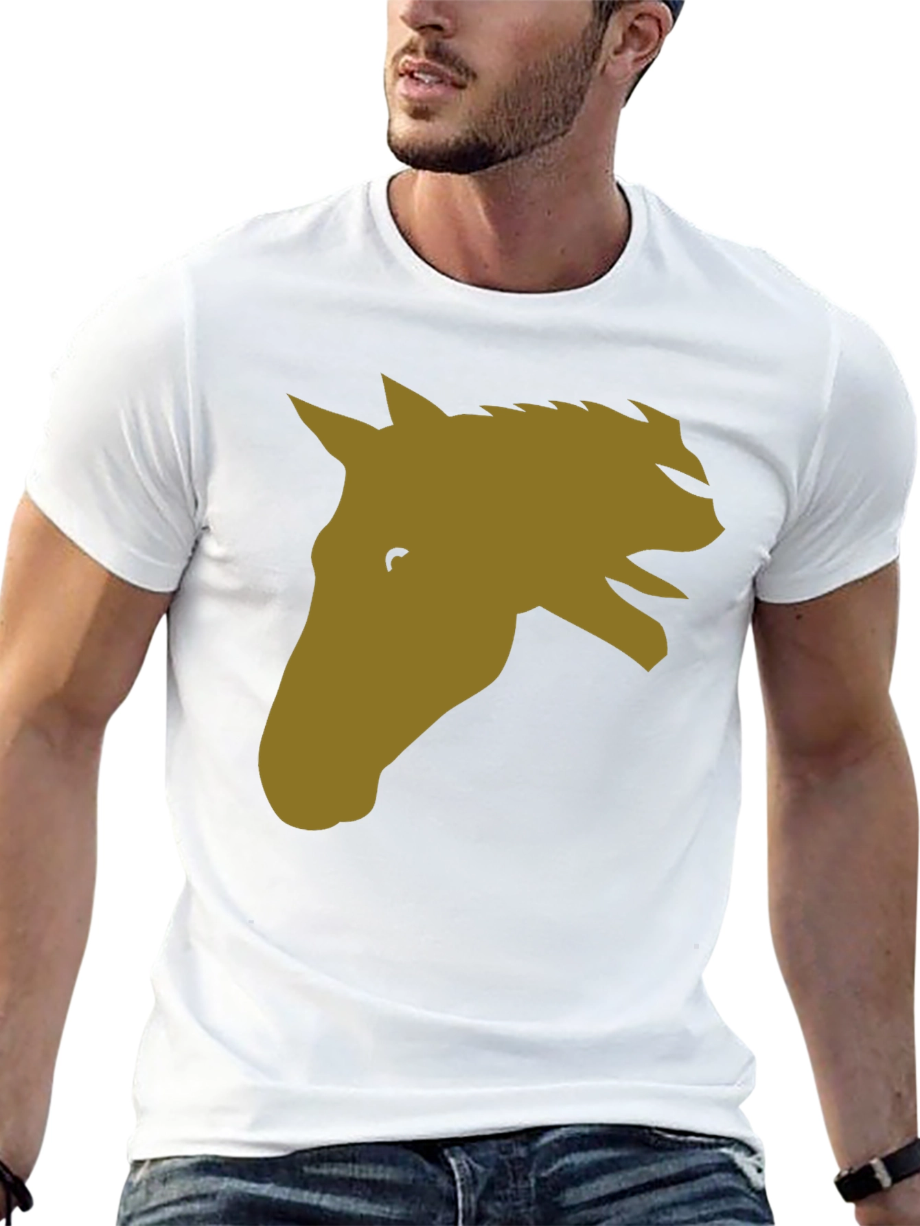 Black Horse Head Graphic Tee - Black Cotton Blend Casual T-Shirt view 13