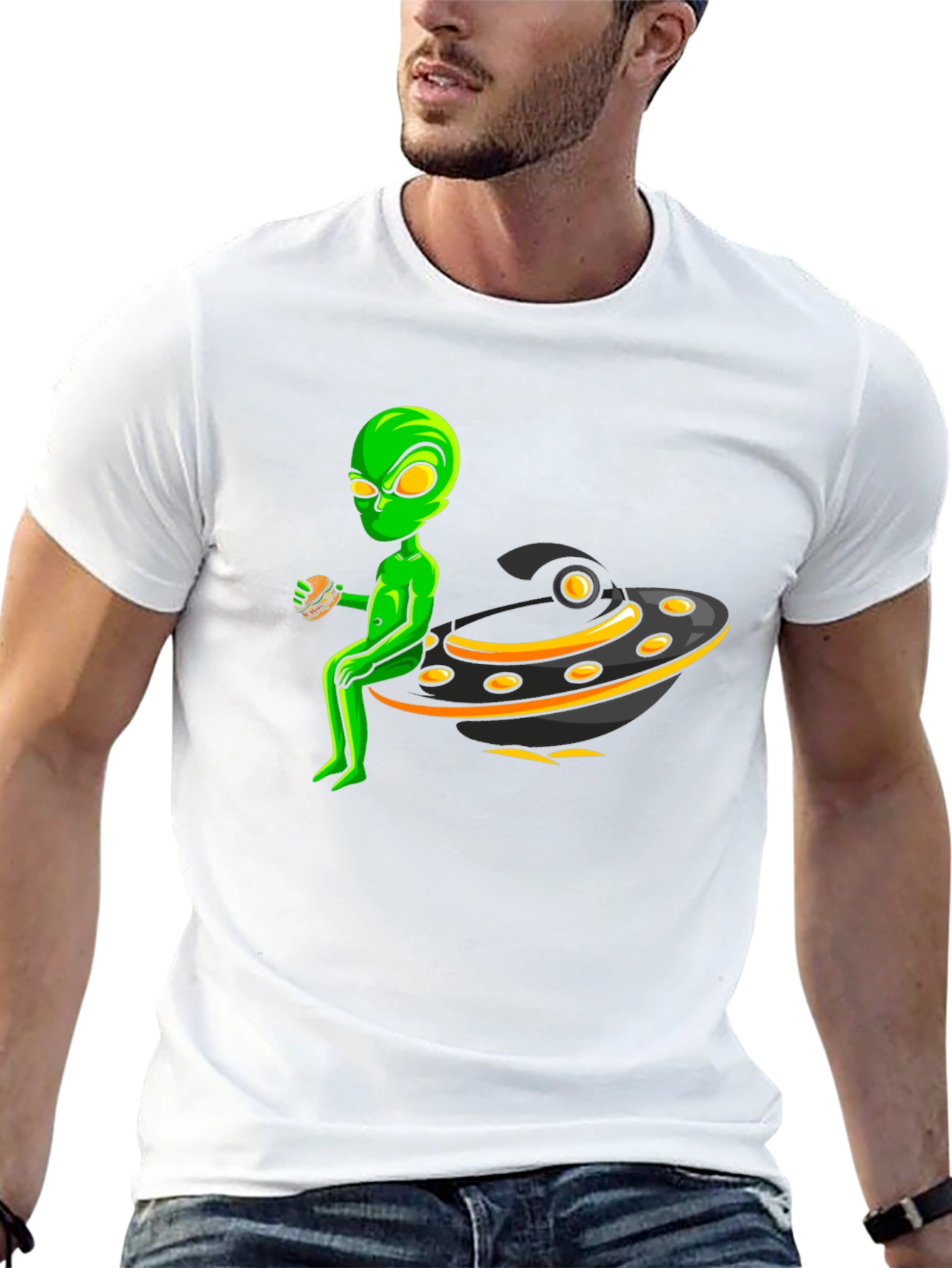 Black Alien UFO Burger Black T-Shirt view 13