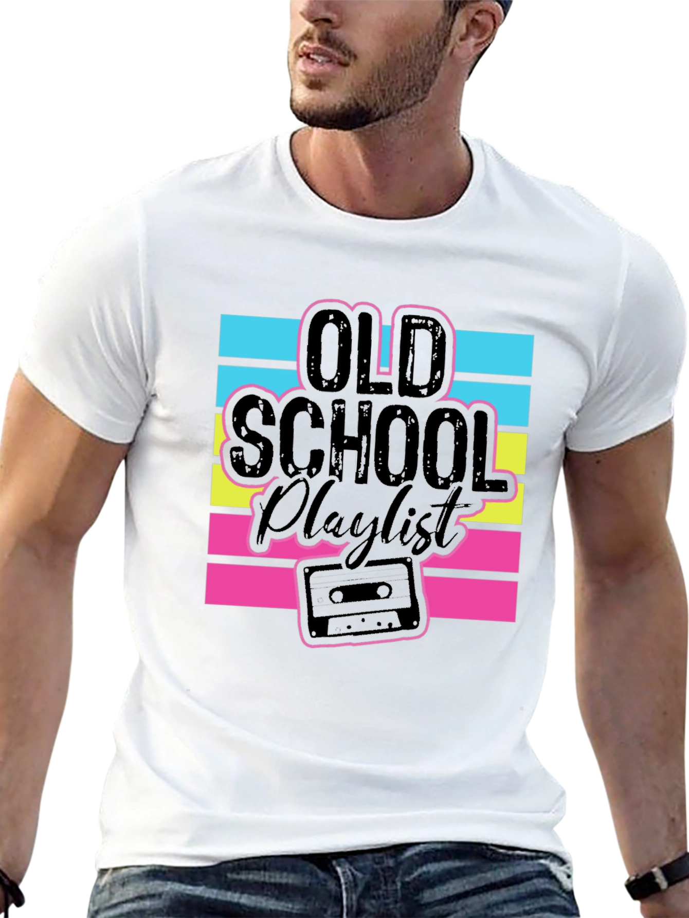 Black Old School Playlist Graphic T-Shirt view 13