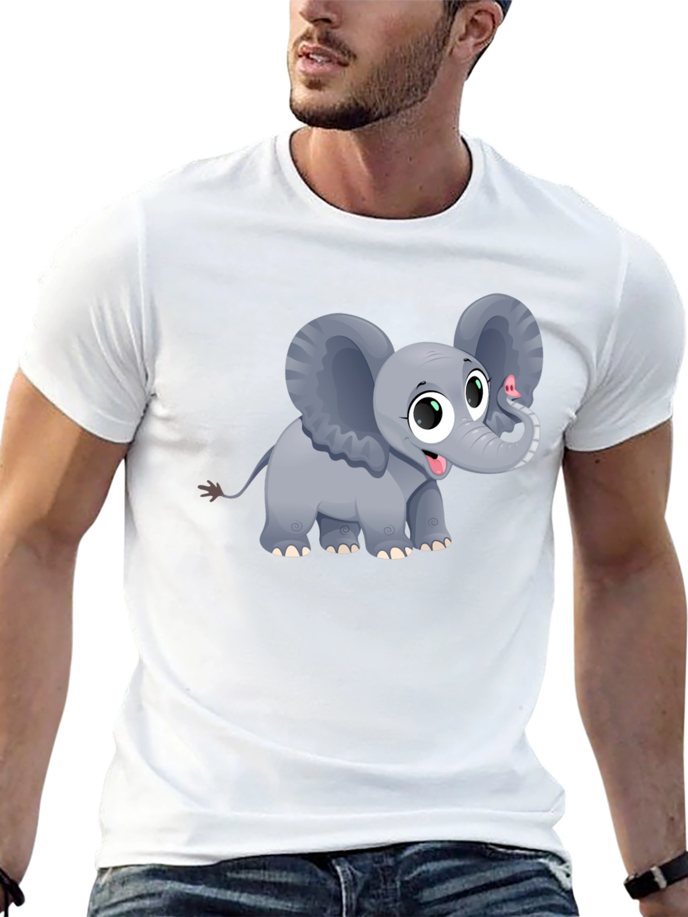Black Cute Elephant Graphic Tee - Unisex Black T-Shirt view 13