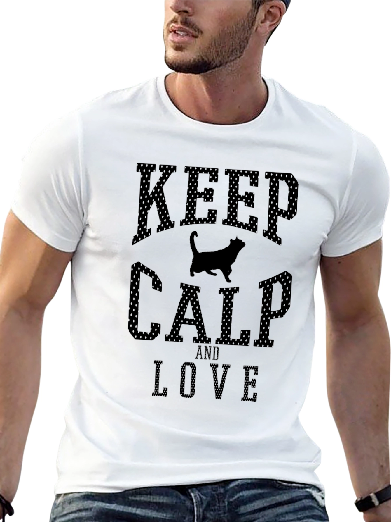Black Keep Calm & Love Cats Men's Black T-Shirt view 13