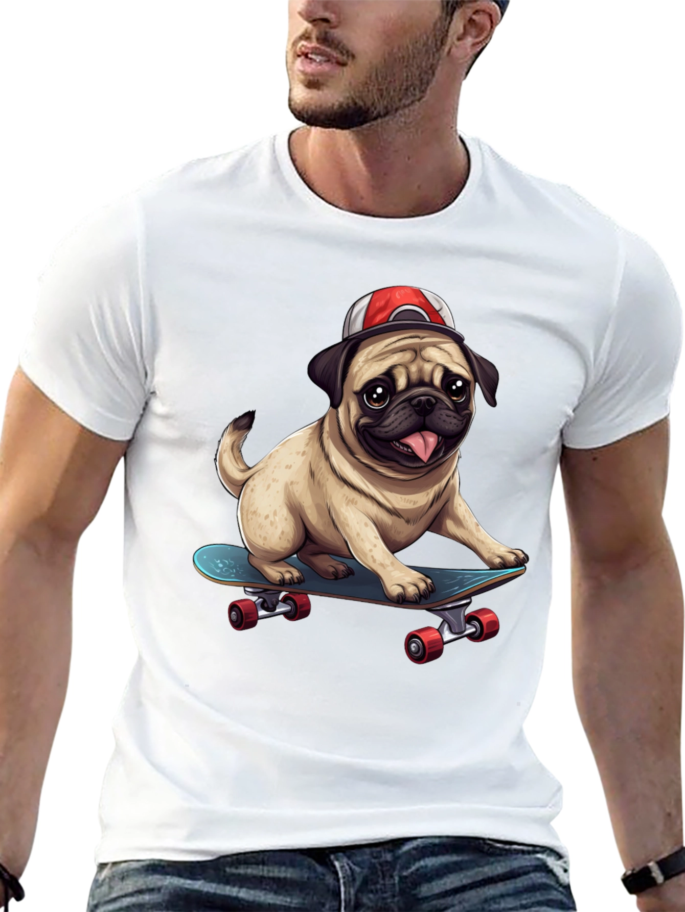 Black Pug Skateboard T-Shirt - Cool Dog Tee view 13