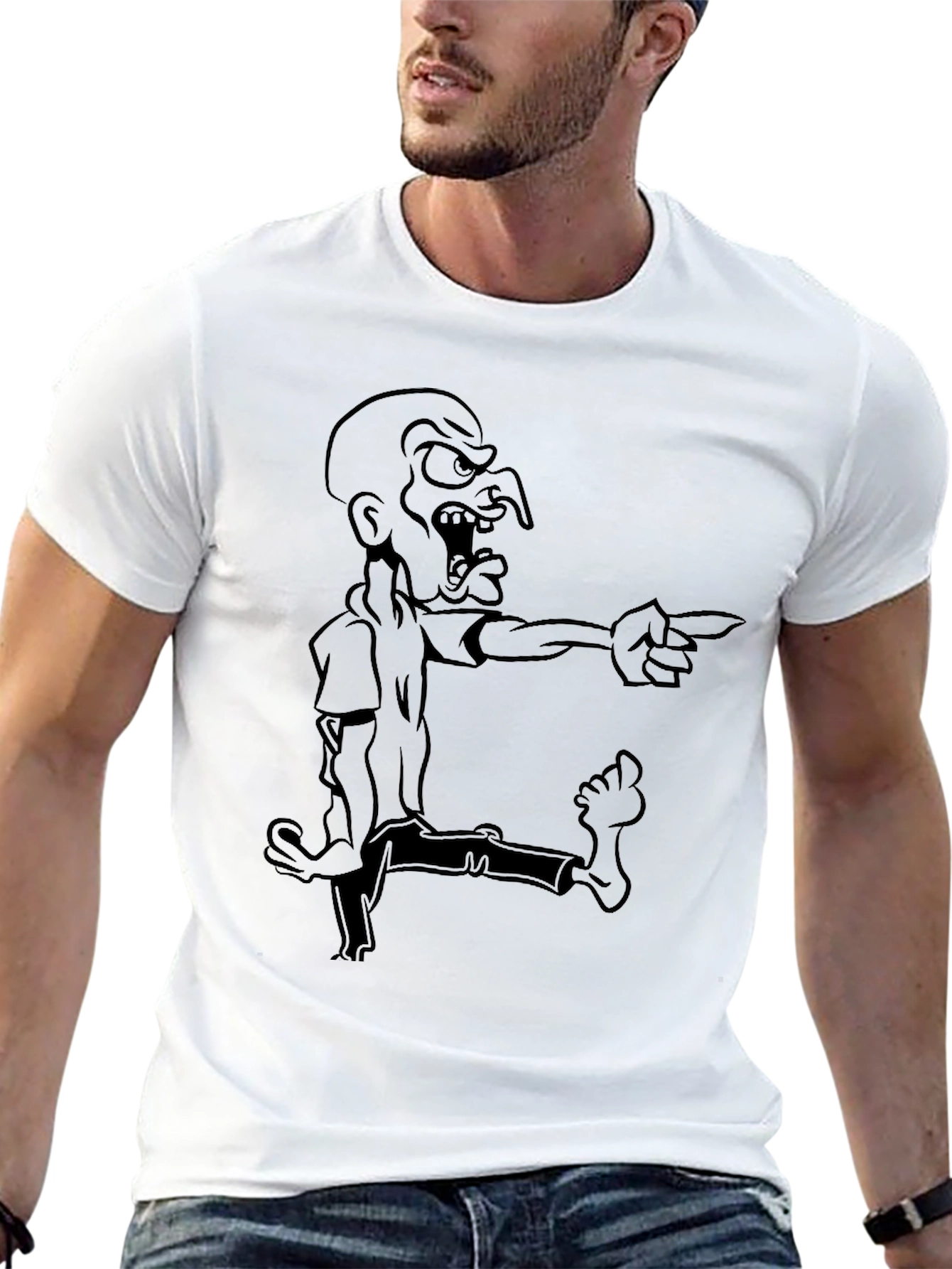 Black Men's Black Cartoon Graphic Tee view 13
