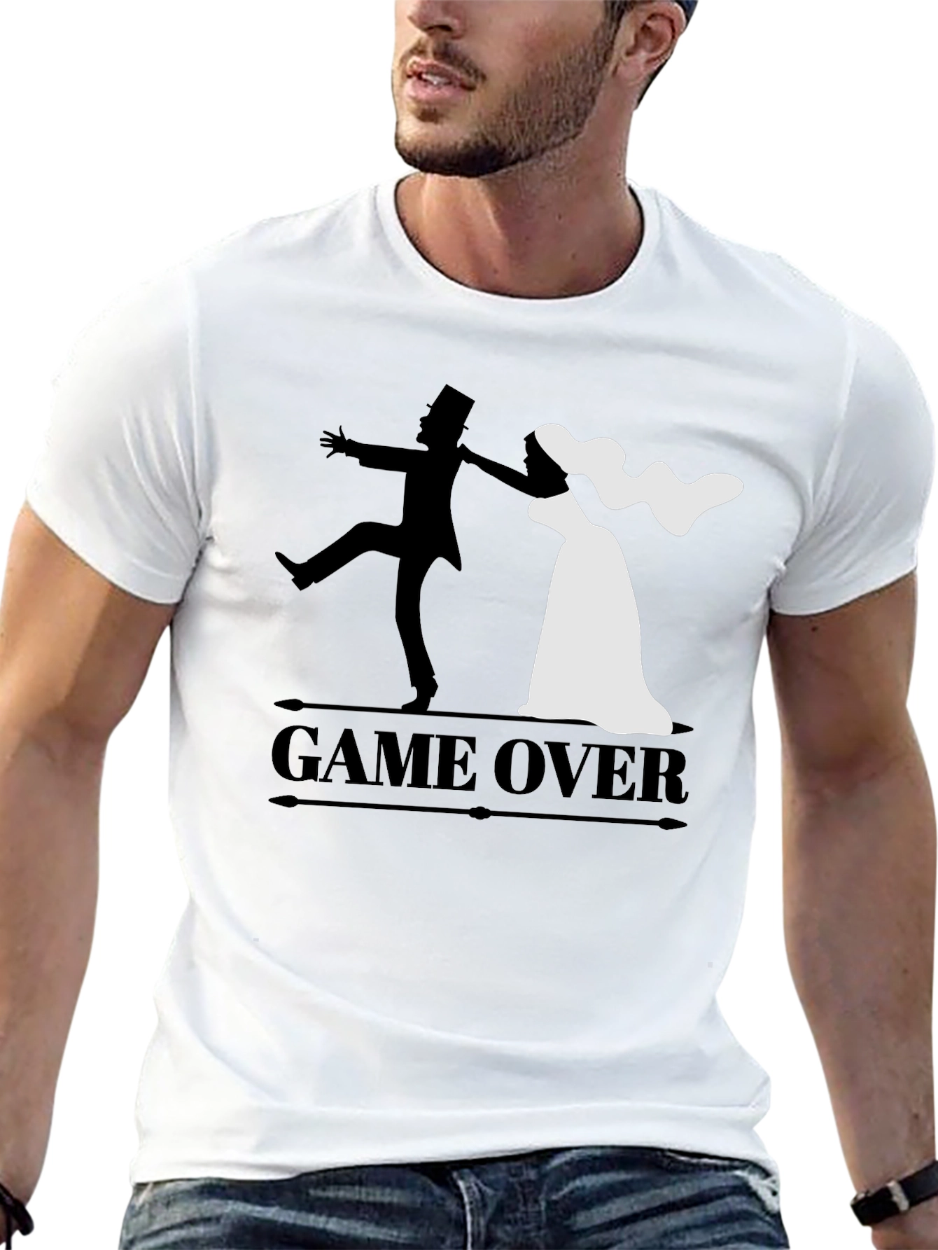 Black Game Over Groom & Bride Graphic Tee - Funny Wedding Shirt view 13