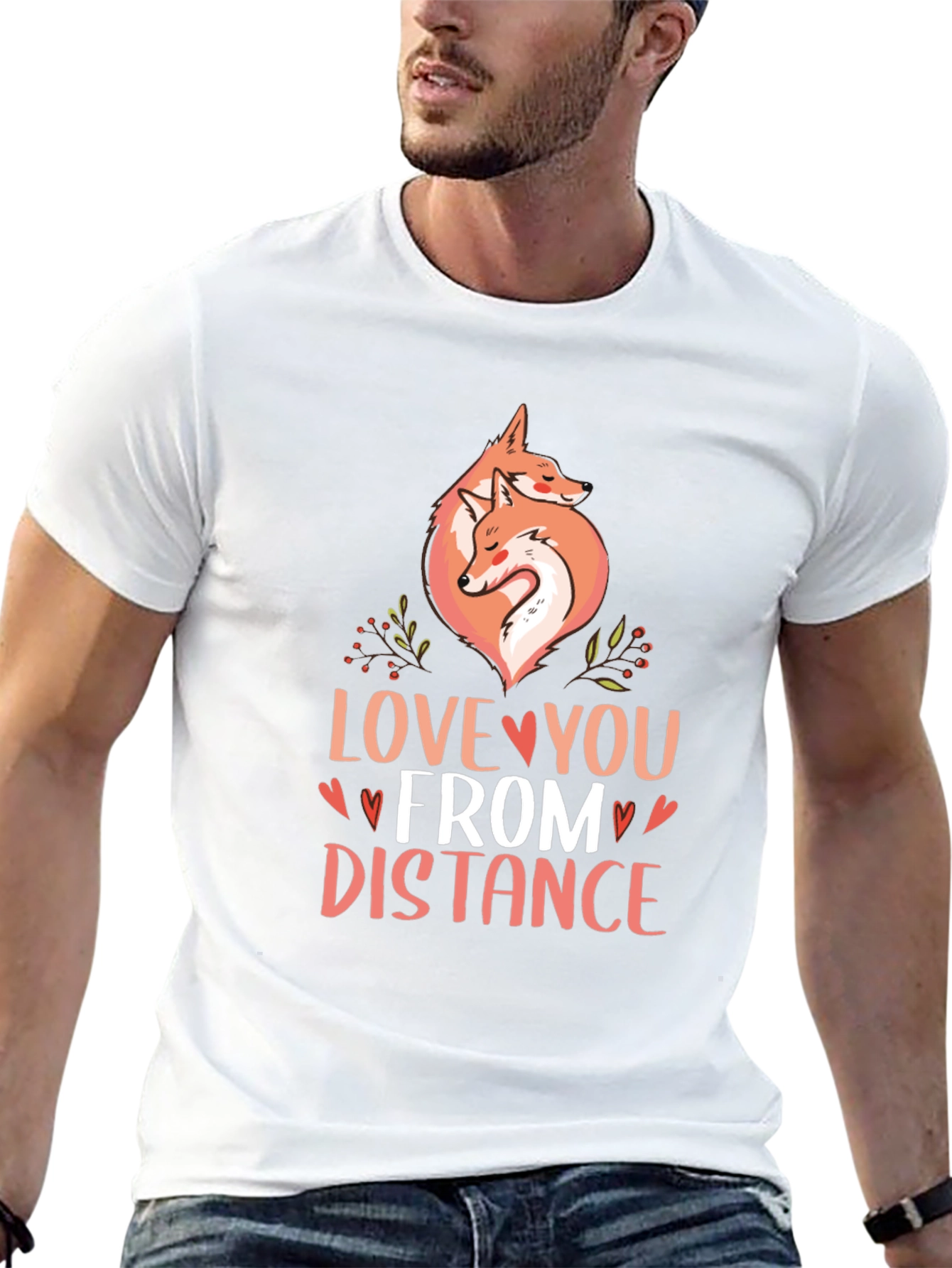 Black Love You From Distance Fox Graphic T-Shirt view 13