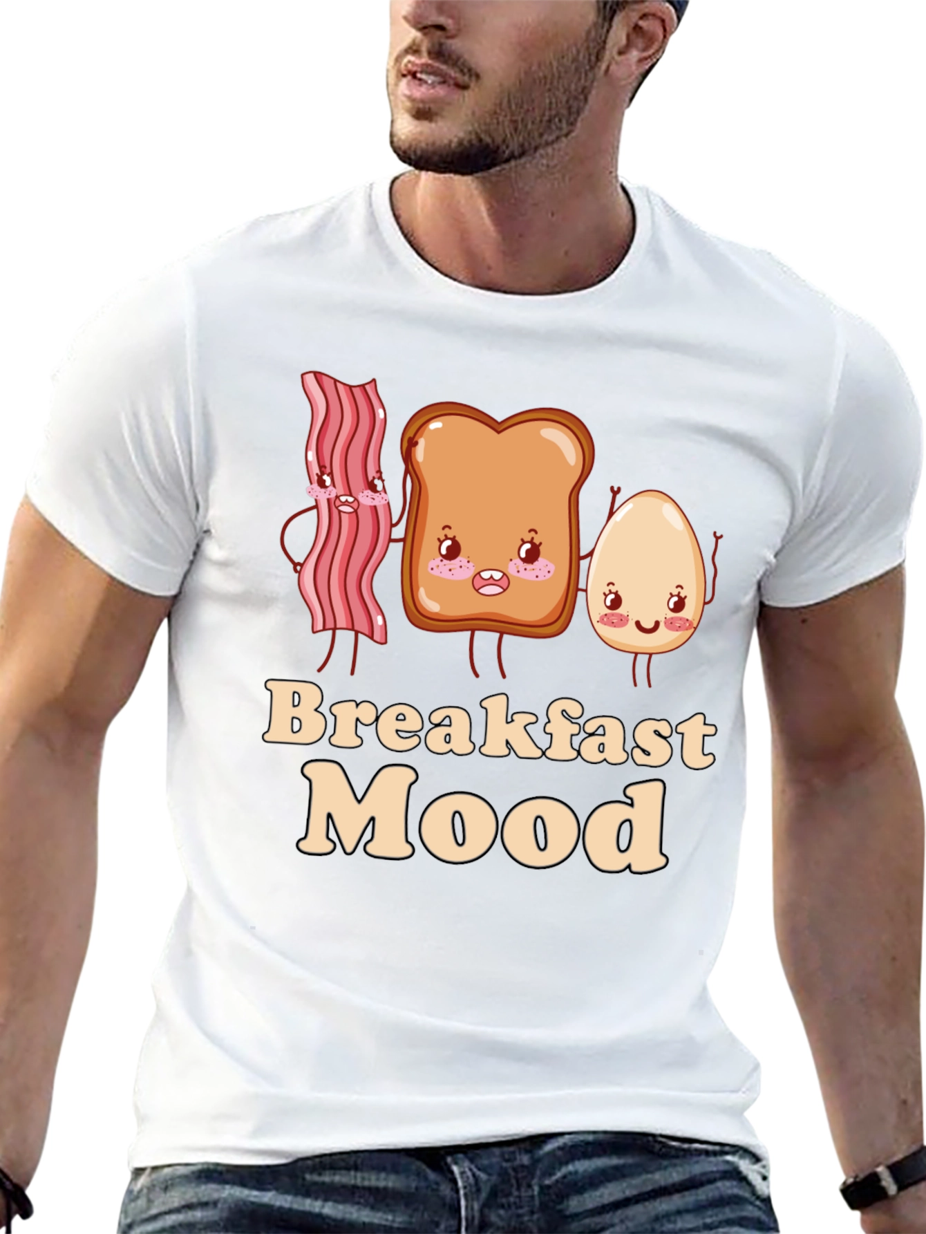 Black Breakfast Mood Cartoon Graphic T-Shirt view 13