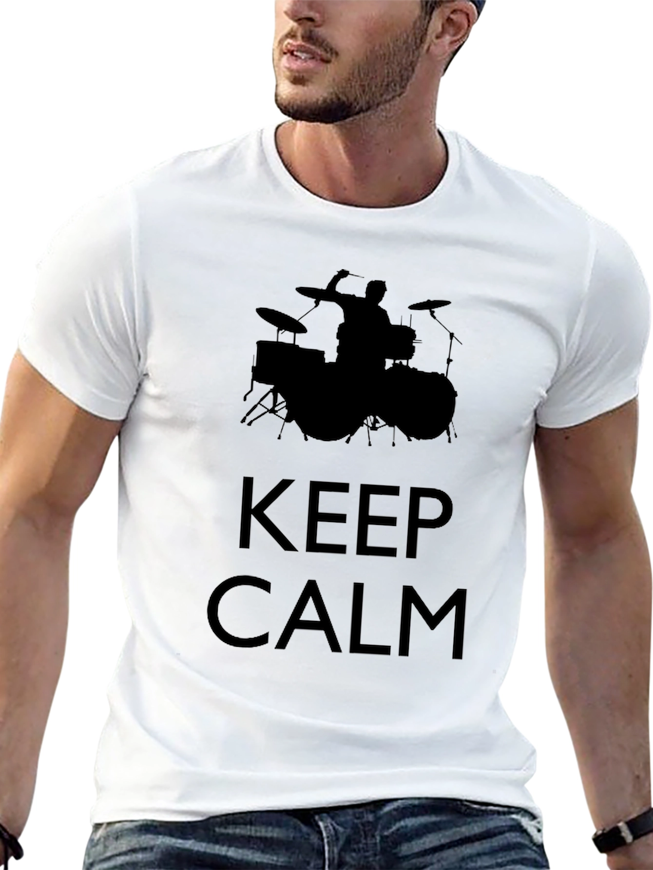 Black Keep Calm Drummer T-Shirt - Men's Black Crew Neck Tee view 13