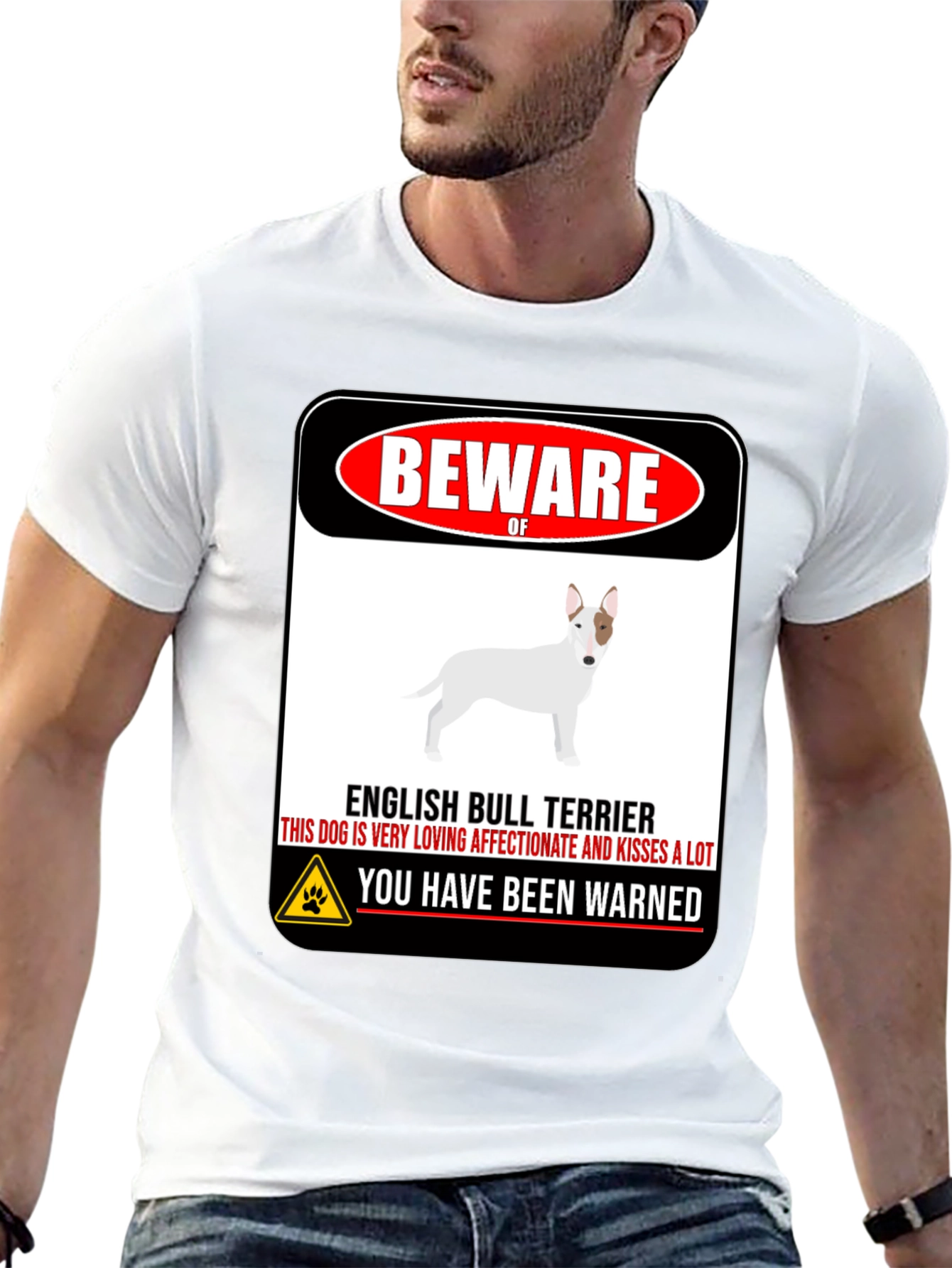 Black Beware of Dog T-Shirt - English Bull Terrier view 13