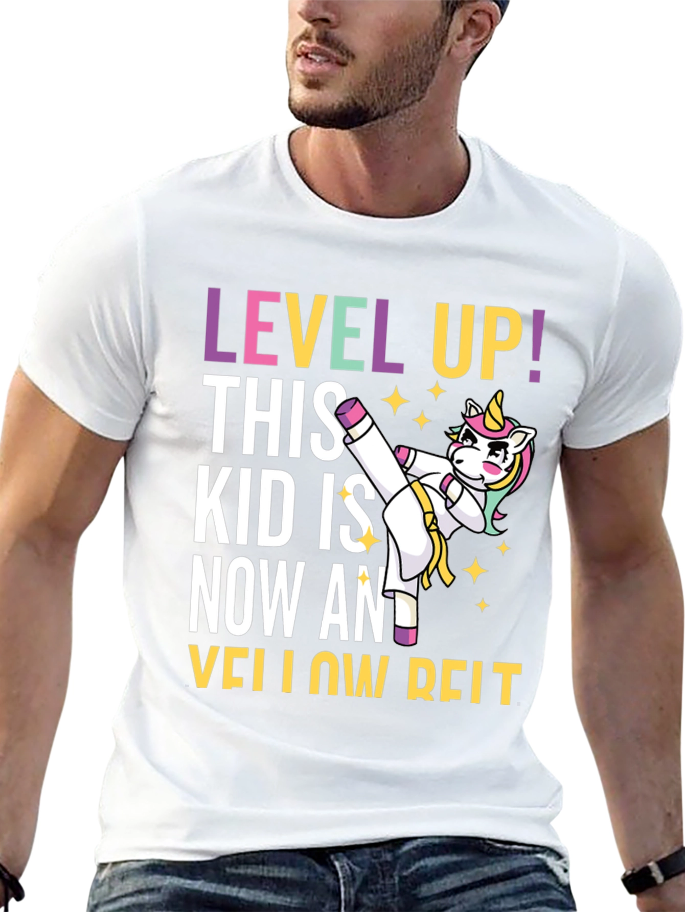 Black Level Up Yellow Belt Unicorn T-Shirt view 13