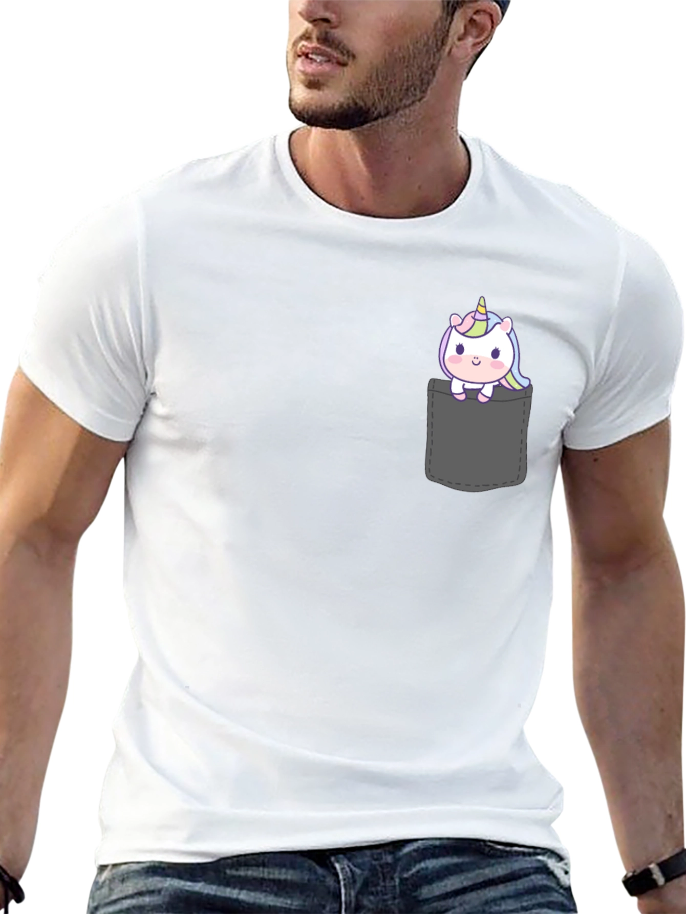 Black Unicorn Pocket T-Shirt - Cute Graphic Tee view 13