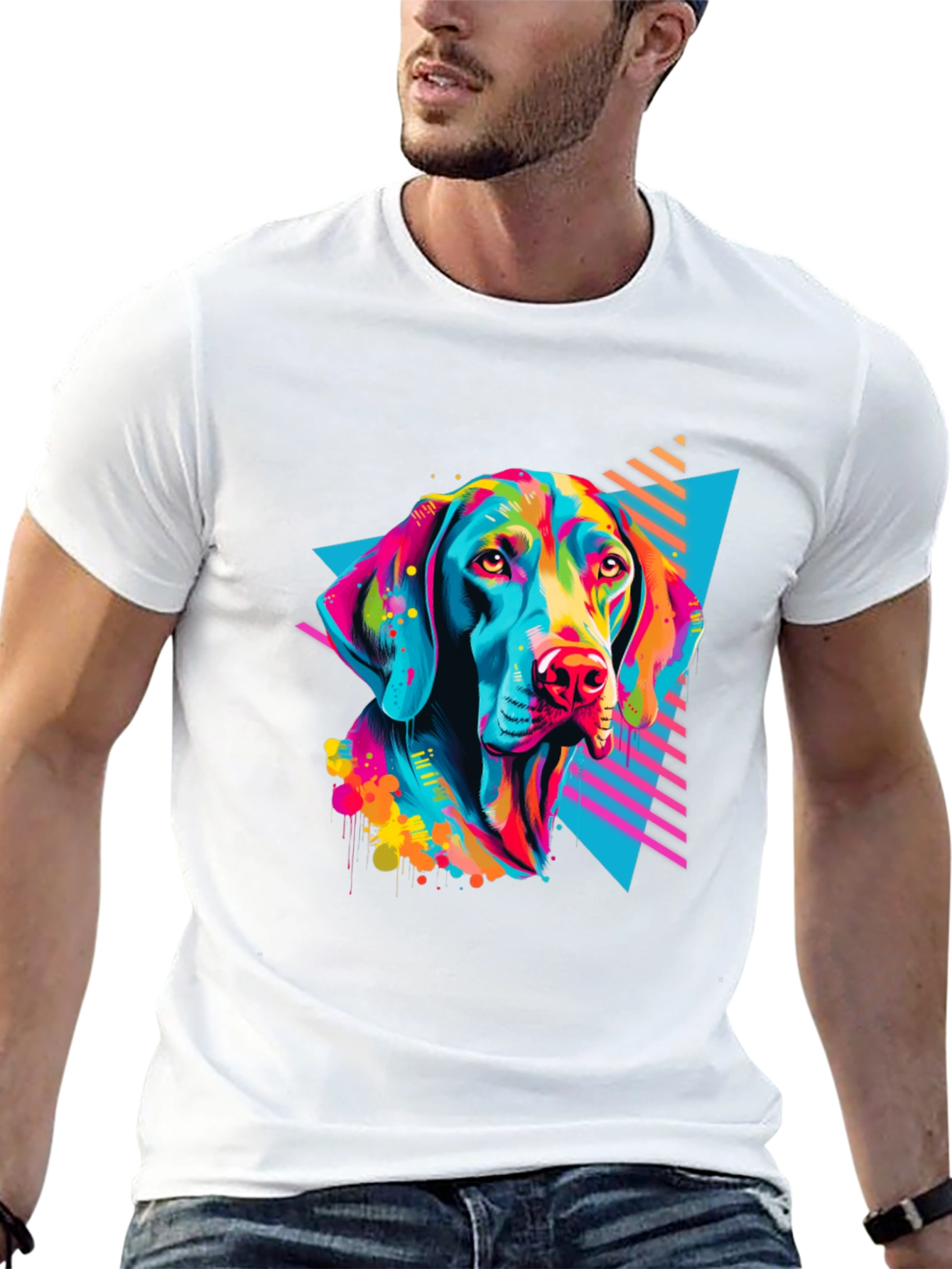 Black Vibrant Dog Graphic T-Shirt - Bold 80s Style view 13