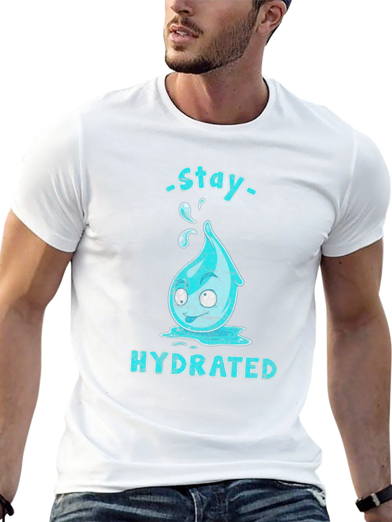 Black Stay Hydrated Cartoon Waterdrop Graphic T-Shirt view 13