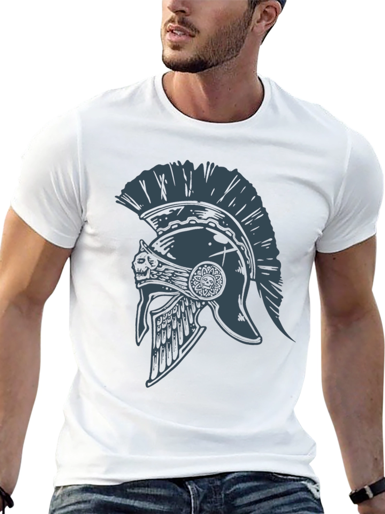 Black Spartan Helmet Graphic Tee - Warrior Style view 13
