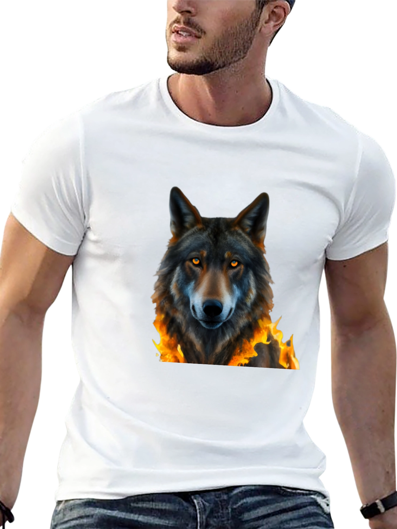 Black Fiery Wolf Graphic Tee - Black Cotton T-Shirt view 13