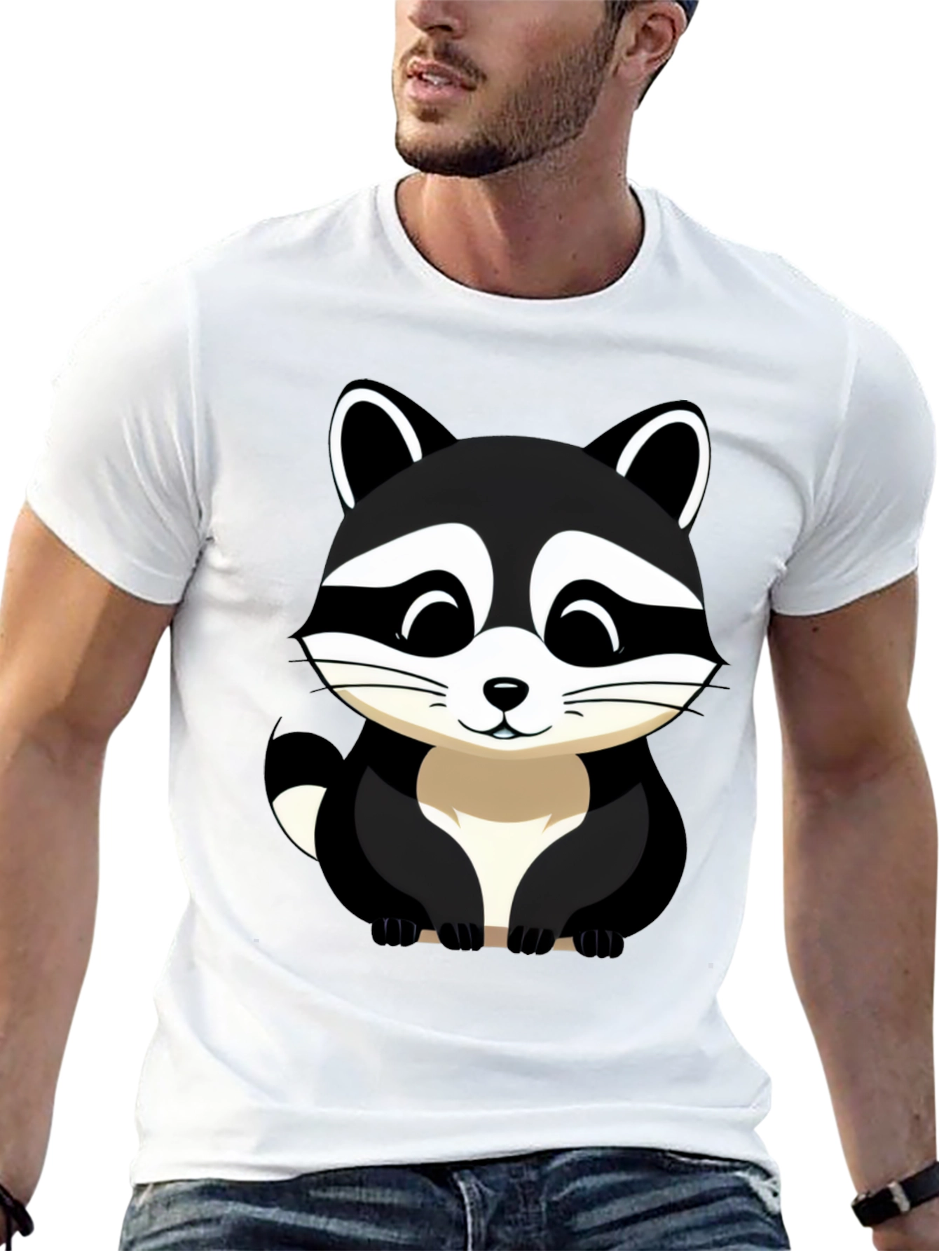 Black Cute Raccoon Graphic Tee - Black Cotton Blend view 13
