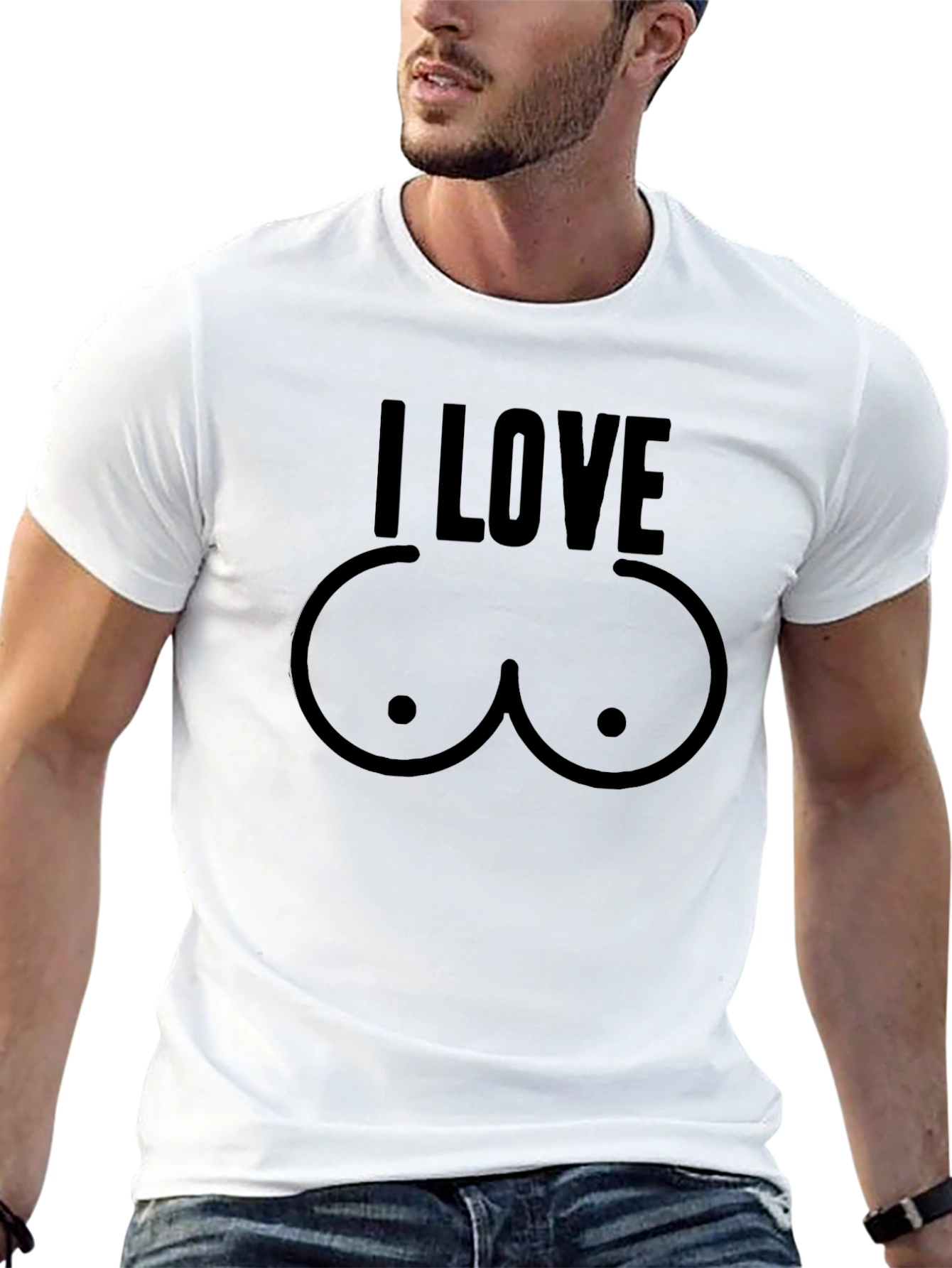 Black I LOVE Boobs T-Shirt, Funny Graphic Tee view 13