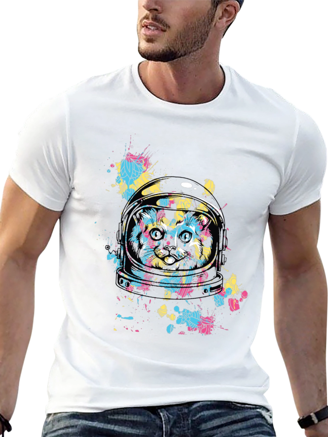 Black Astronaut Cat Graphic T-Shirt - Cool Space Design view 13