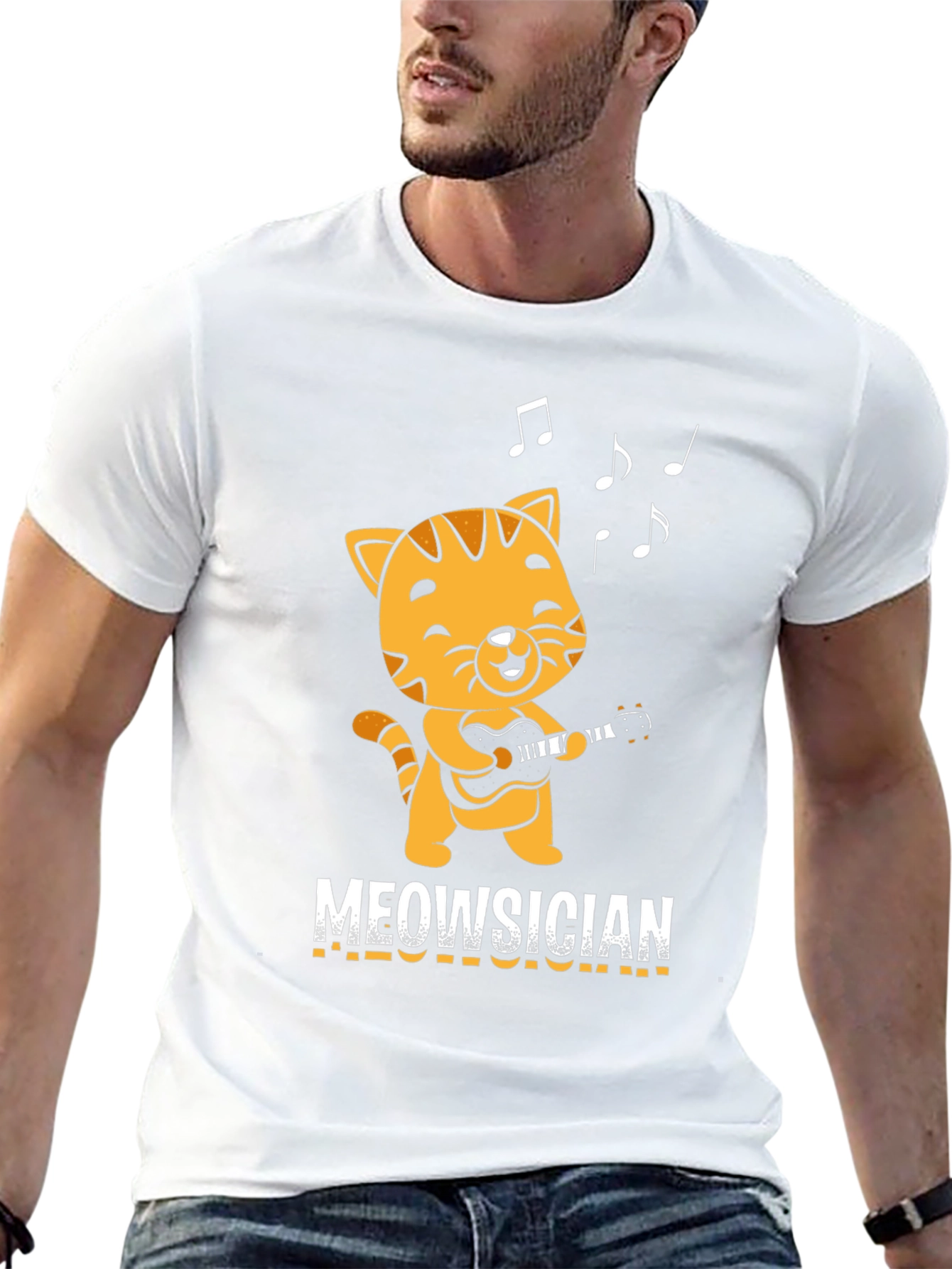 Black Meowsician T-Shirt - Cat Playing Guitar! view 13