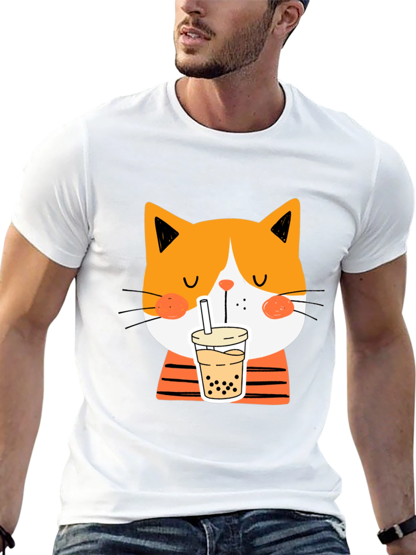 Black Cat Drinking Bubble Tea T-Shirt view 13