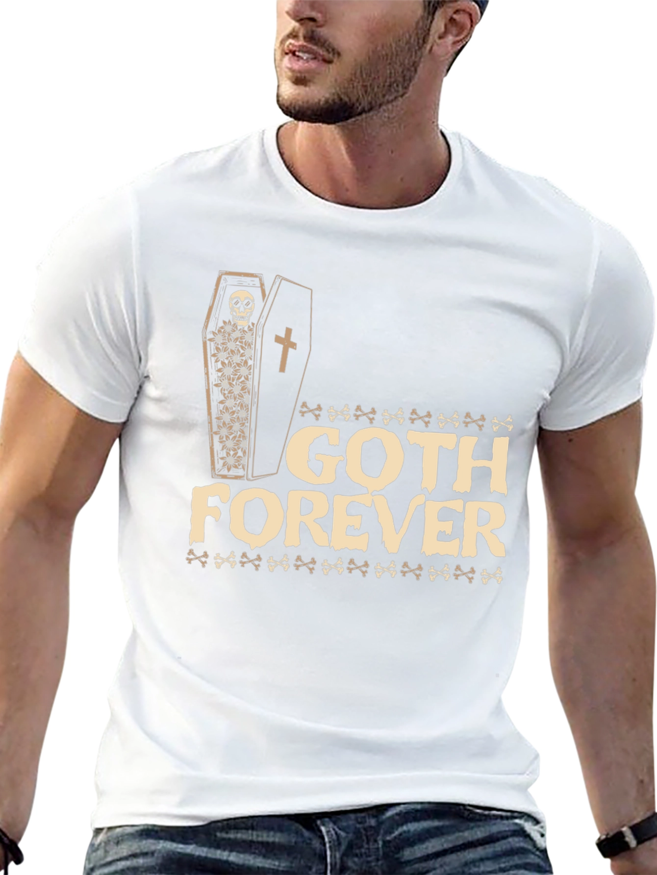 Black Goth Forever T-Shirt - Skull Coffin Design view 13