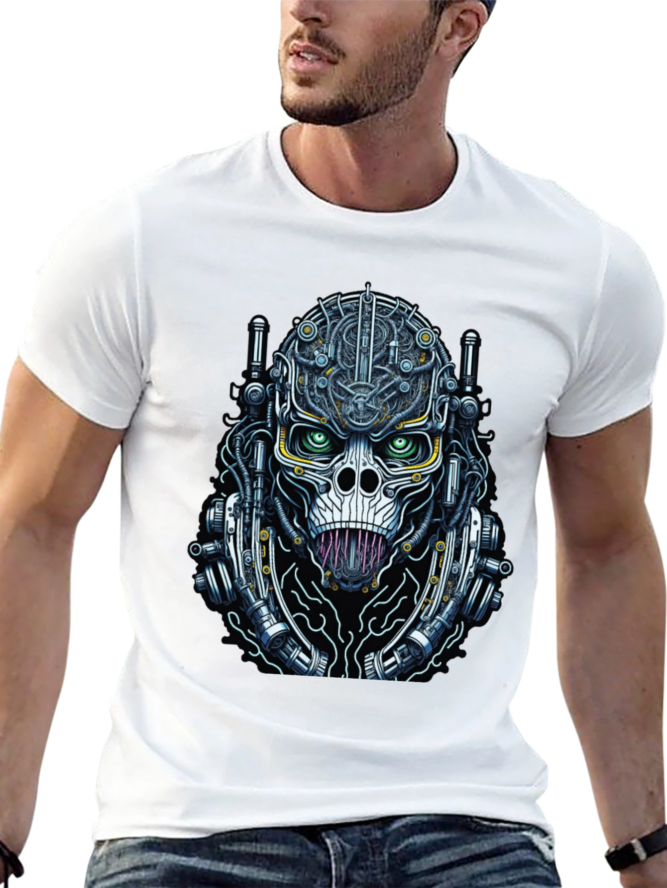 Black Cyberpunk Skull T-Shirt - Unique Graphic Tee view 13
