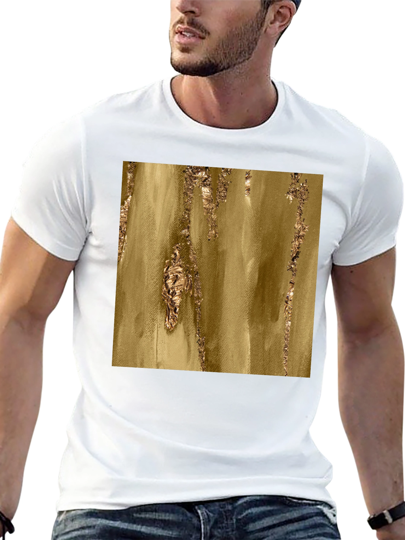 Black Abstract Gold Foil Print Black T-Shirt view 13
