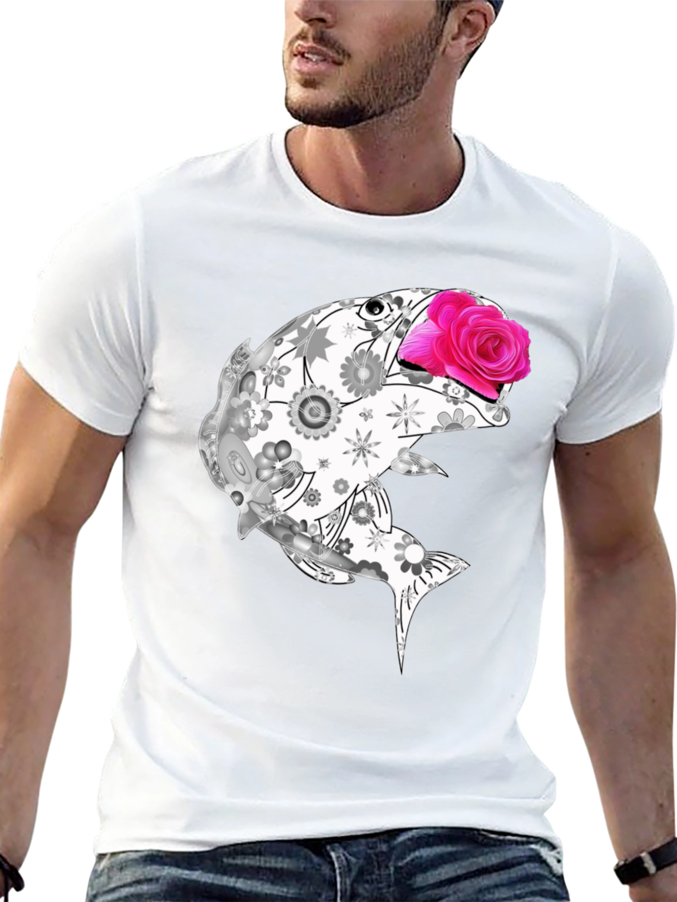 Black Floral Fish Graphic Tee - Stylish Casual Wear view 13