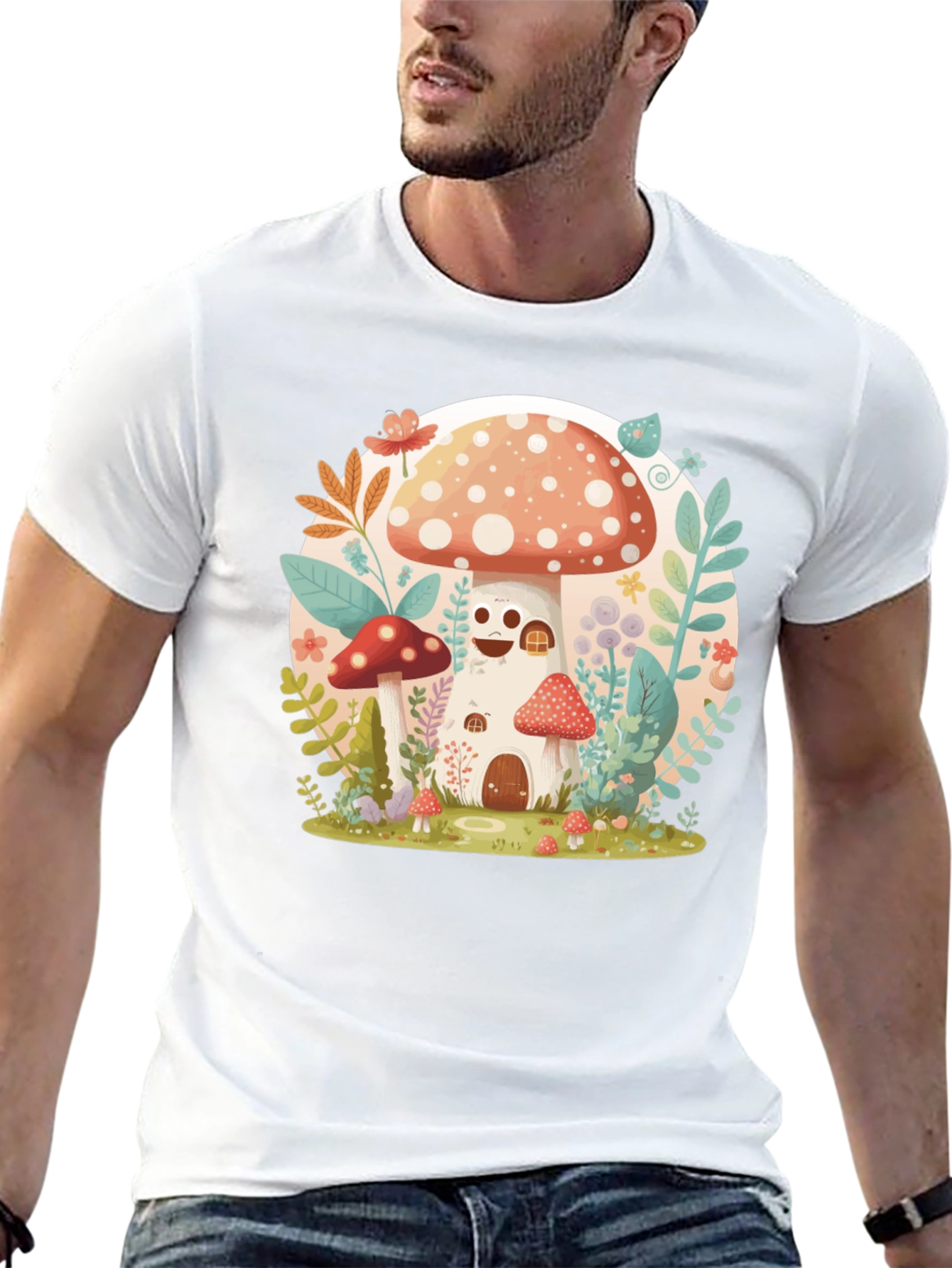 Black Mushroom House Graphic Tee - Whimsical Design view 13