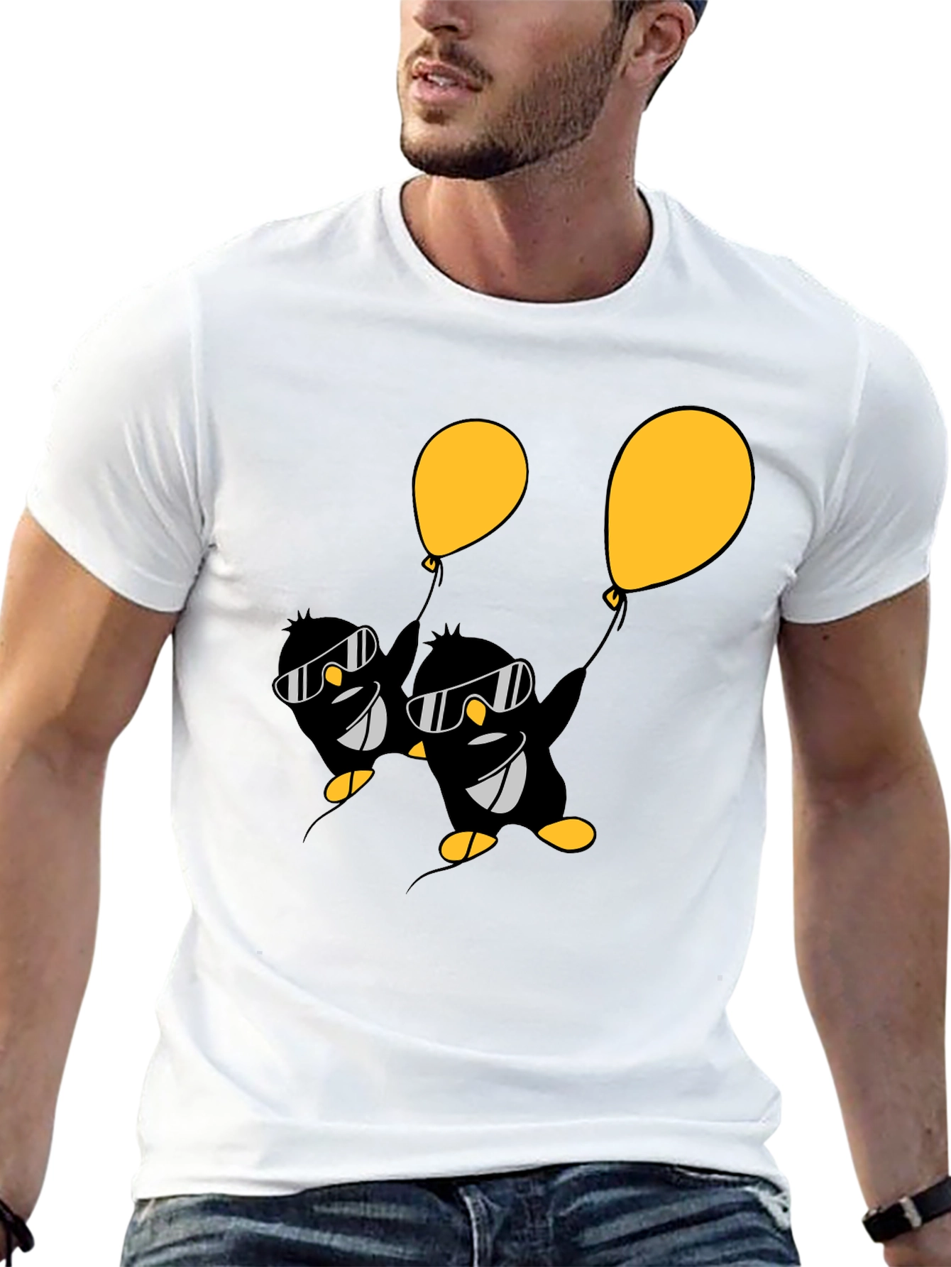 Black Cool Penguin Balloon Graphic Tee - Black view 13