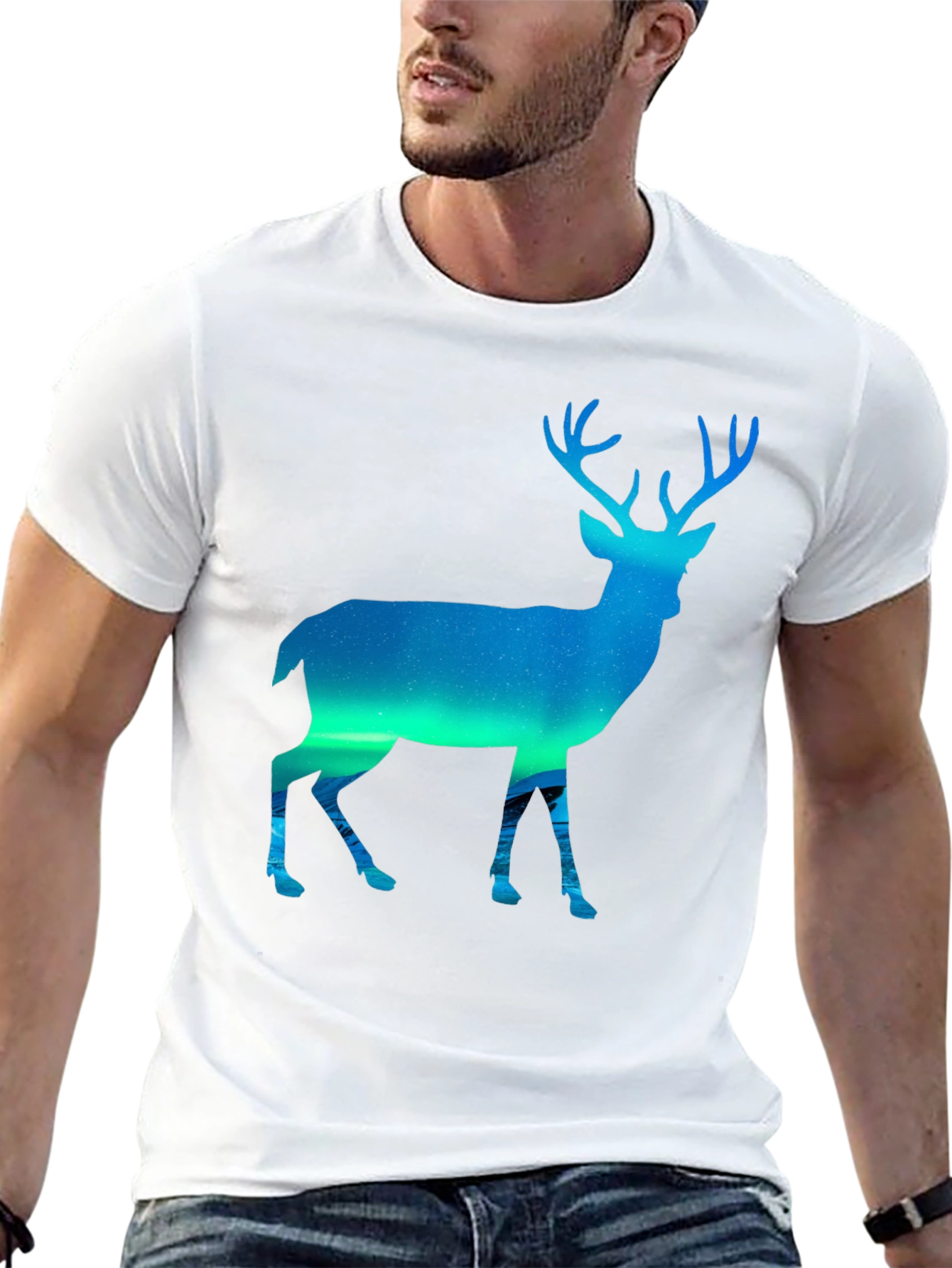 Black Northern Lights Deer Graphic Tee - Black view 13