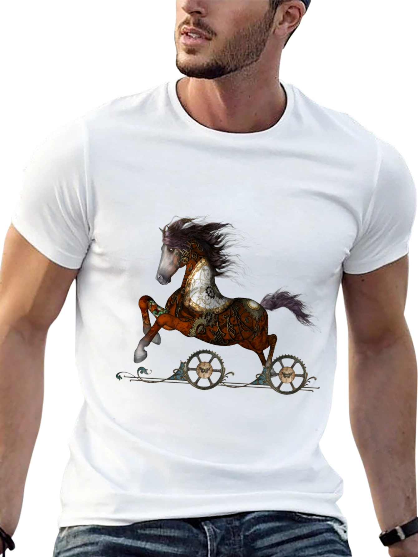 Black Steampunk Horse T-Shirt - Unique Graphic Tee view 13