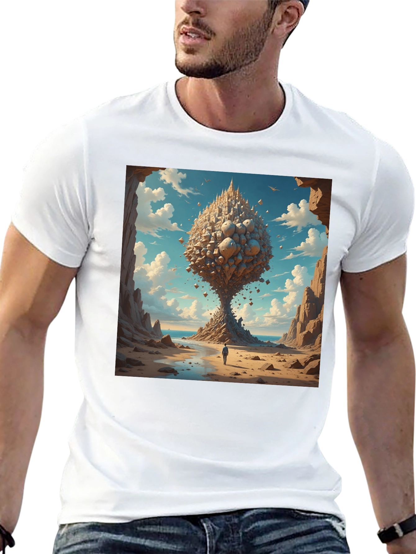 Black Surreal Landscape Graphic Tee - Black Cotton Blend view 13