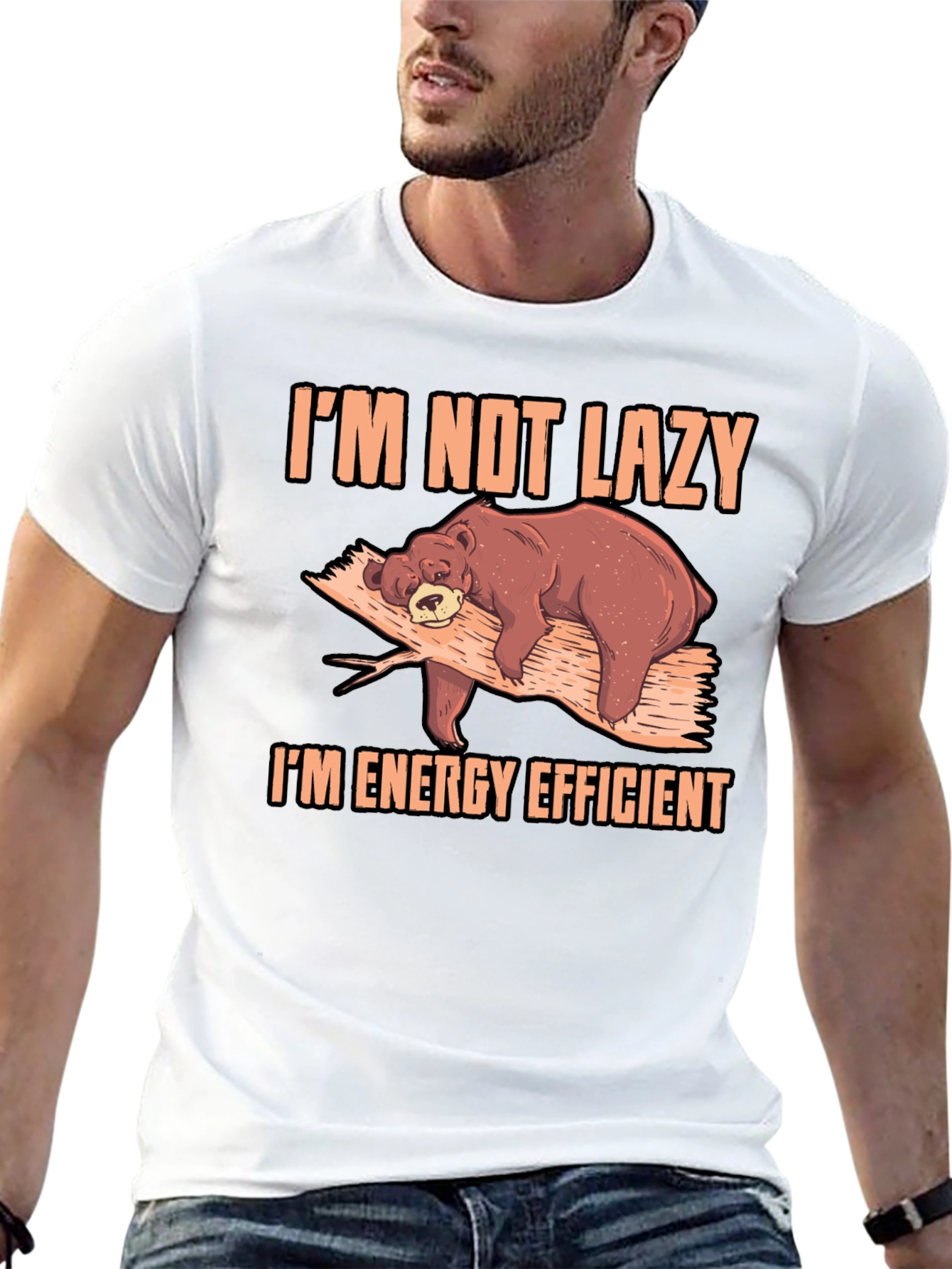 Black I'm Not Lazy Bear T-Shirt view 13