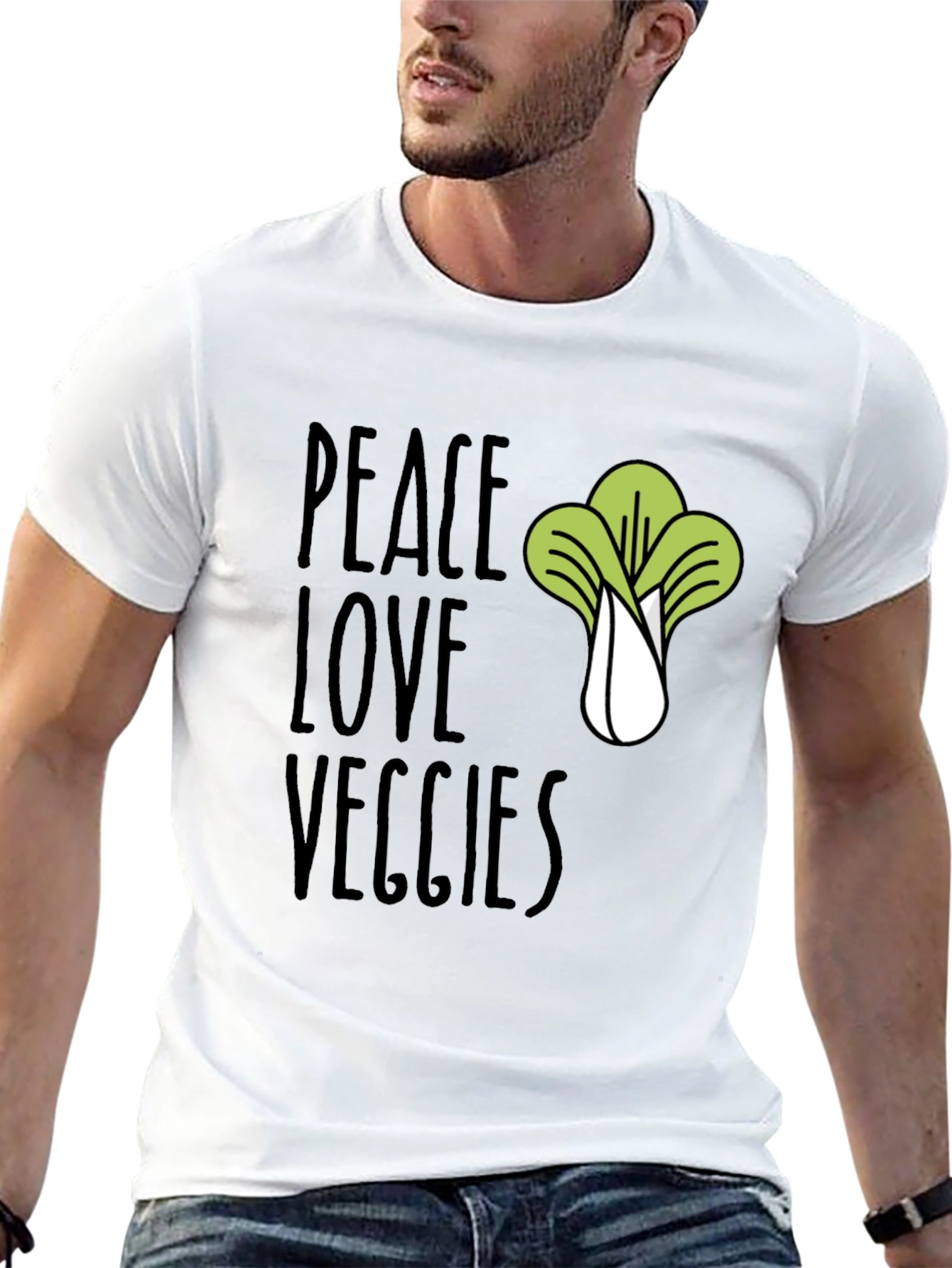 Black Peace Love Veggies T-Shirt - Vegan Friendly view 13