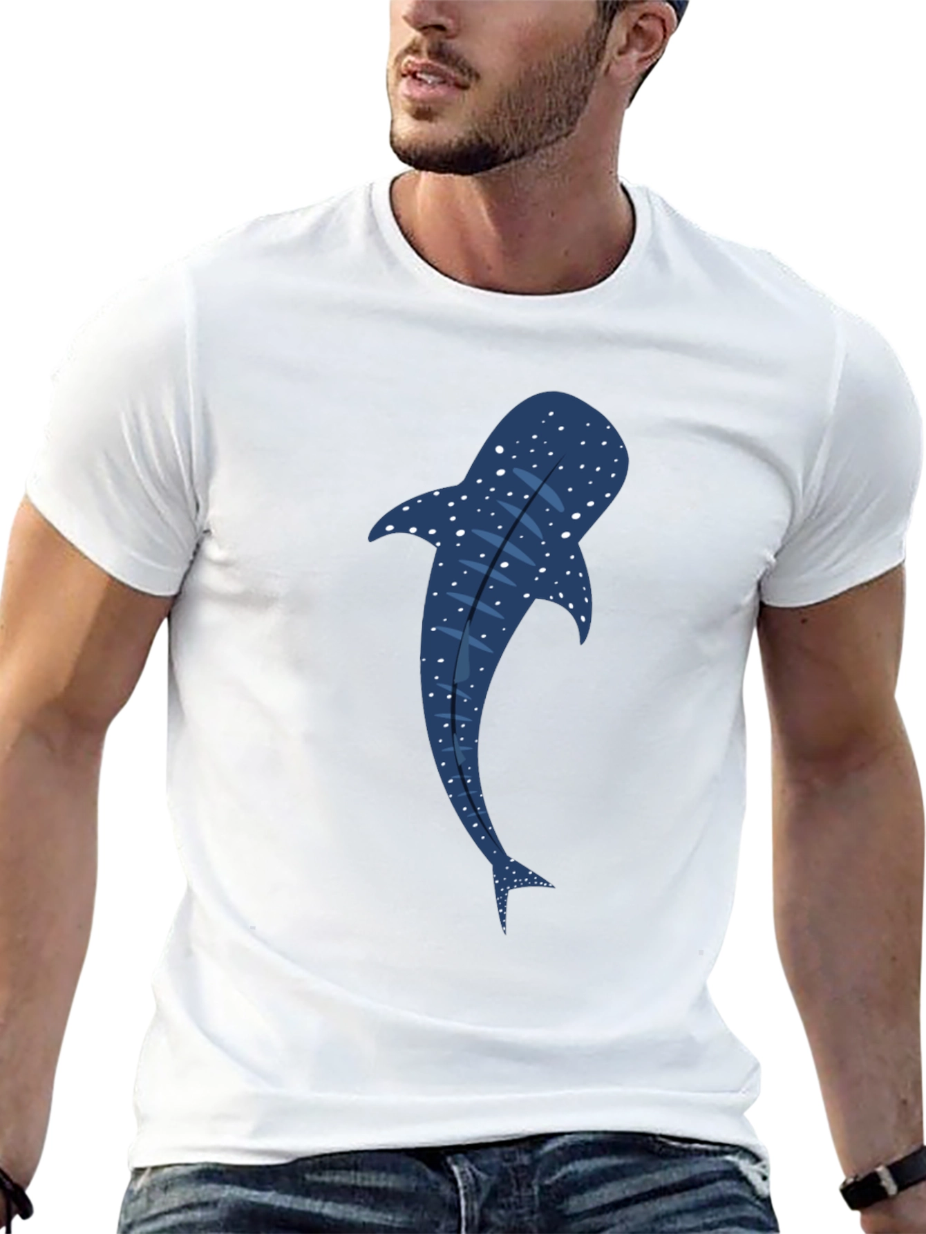 Black Whale Shark Graphic Tee - Black Cotton T-Shirt view 13