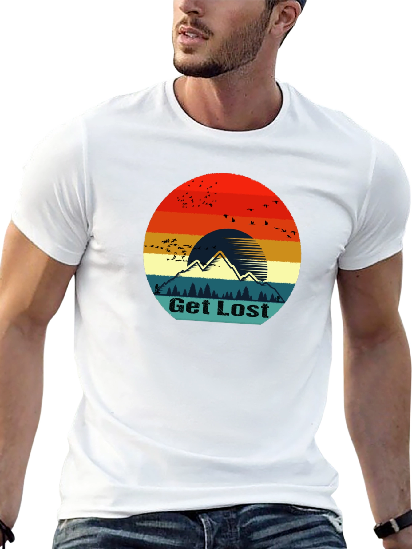 Black Get Lost Retro Mountain Graphic T-Shirt view 13