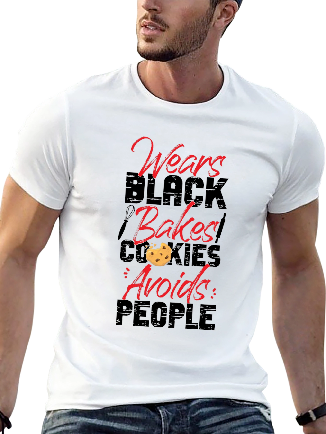 Black Wears Black, Bakes Cookies, Avoids People - Novelty T-Shirt view 13