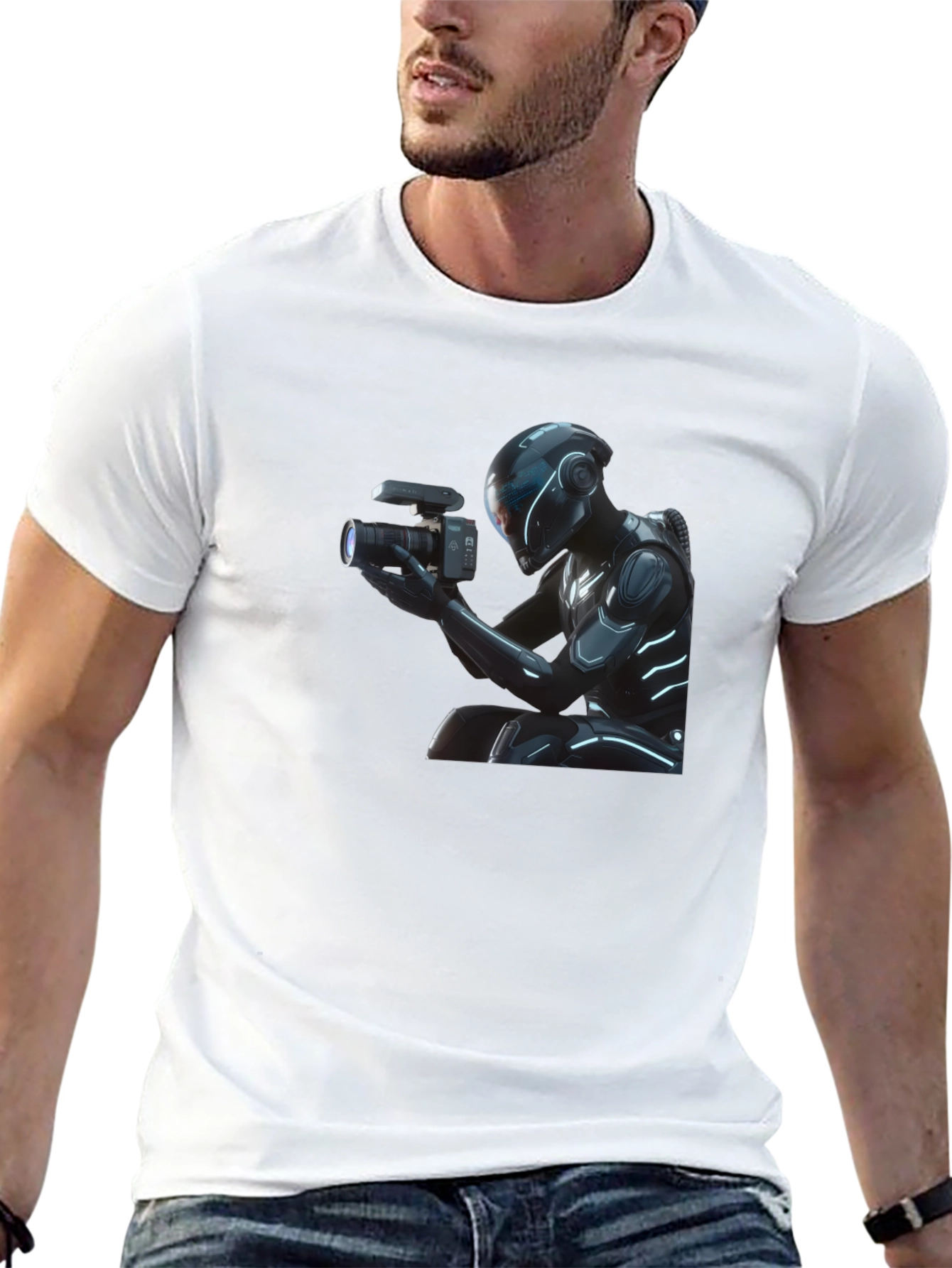 Black Futuristic Cameraman Graphic T-Shirt - Black view 13