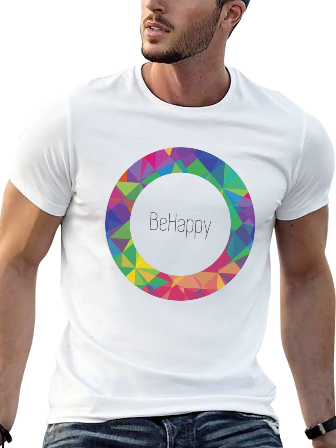 Black BeHappy Geometric Circle Graphic Black T-Shirt view 13