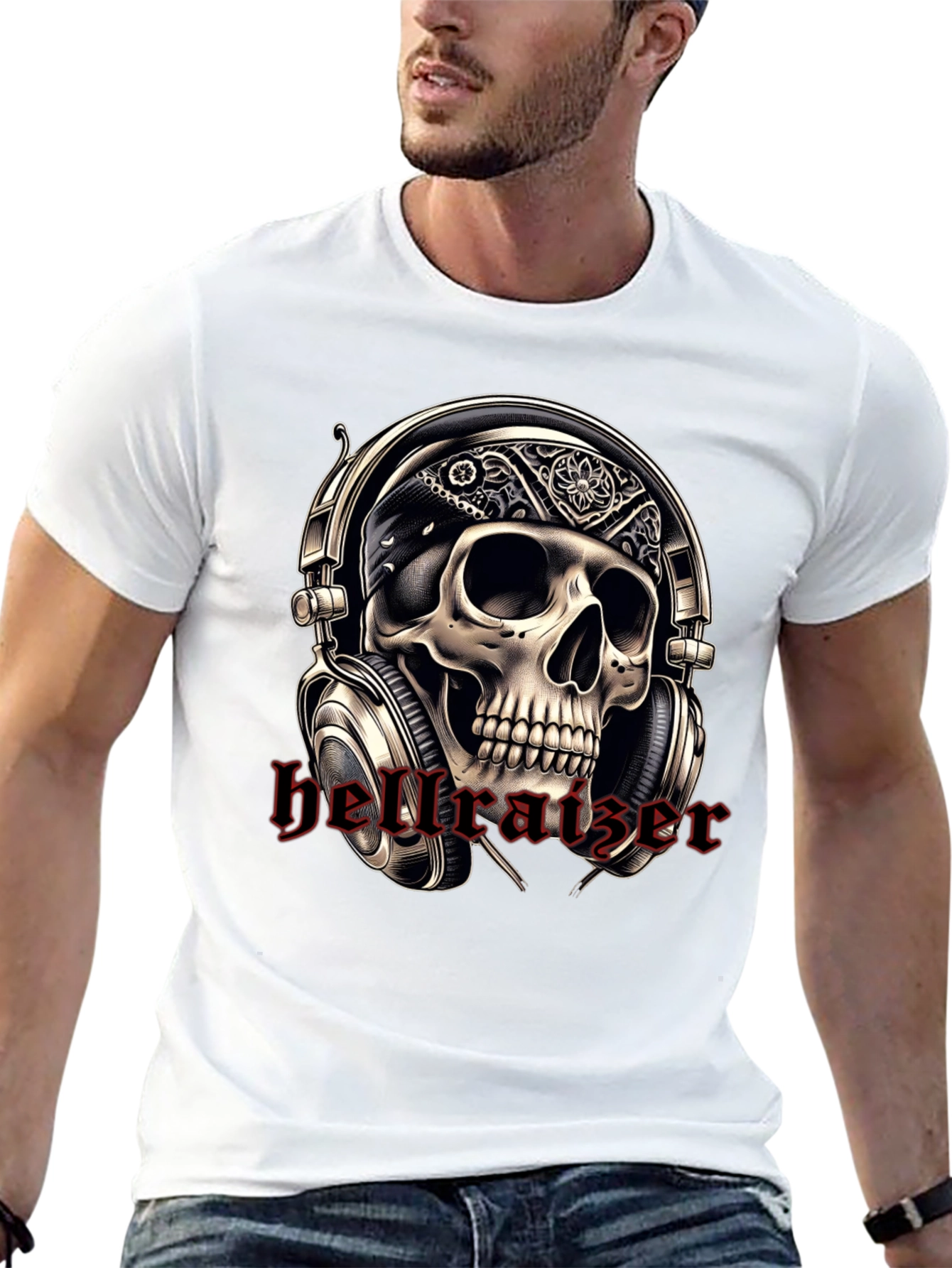 Black Skull Headphone T-Shirt - Rocker Tee view 13