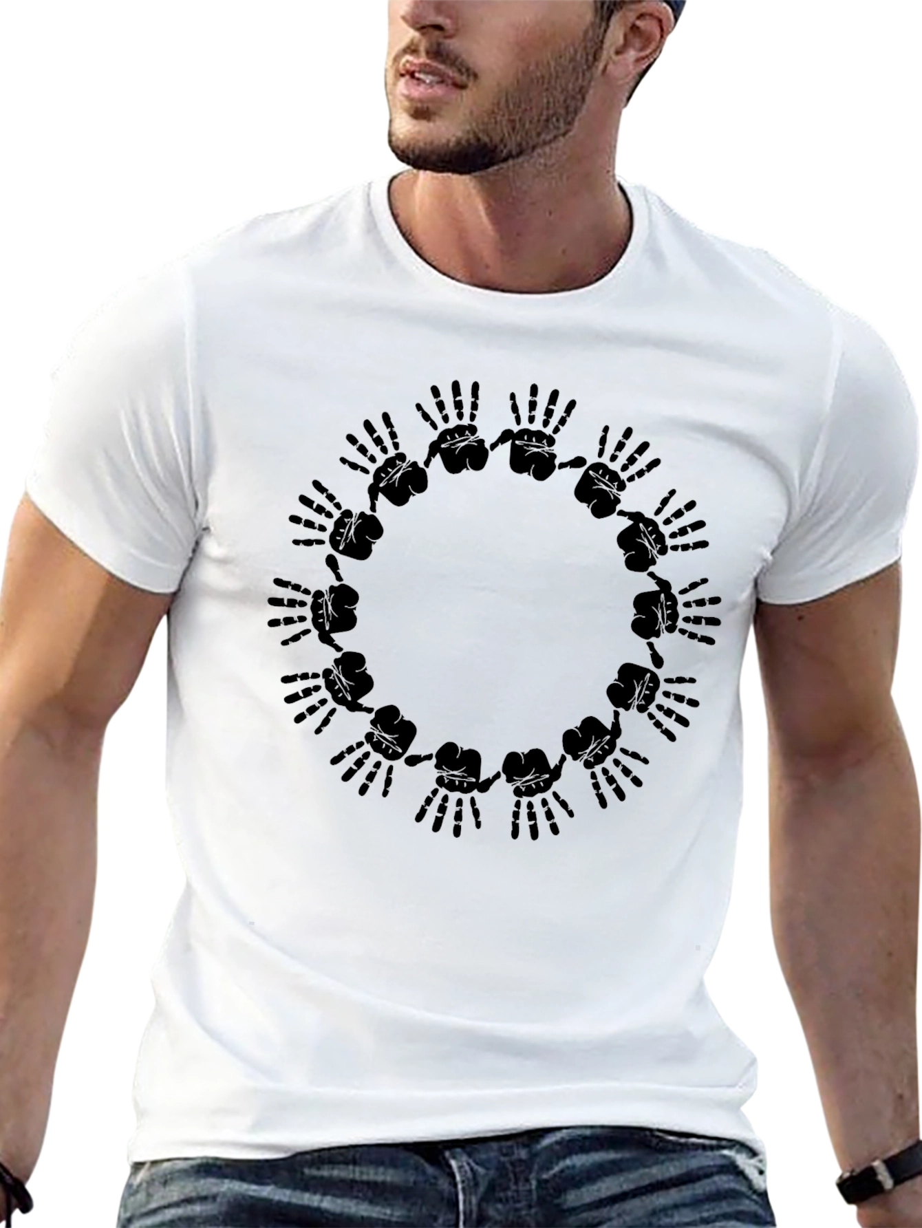 Black Graphic Black T-Shirt - Hands Circle Design view 13