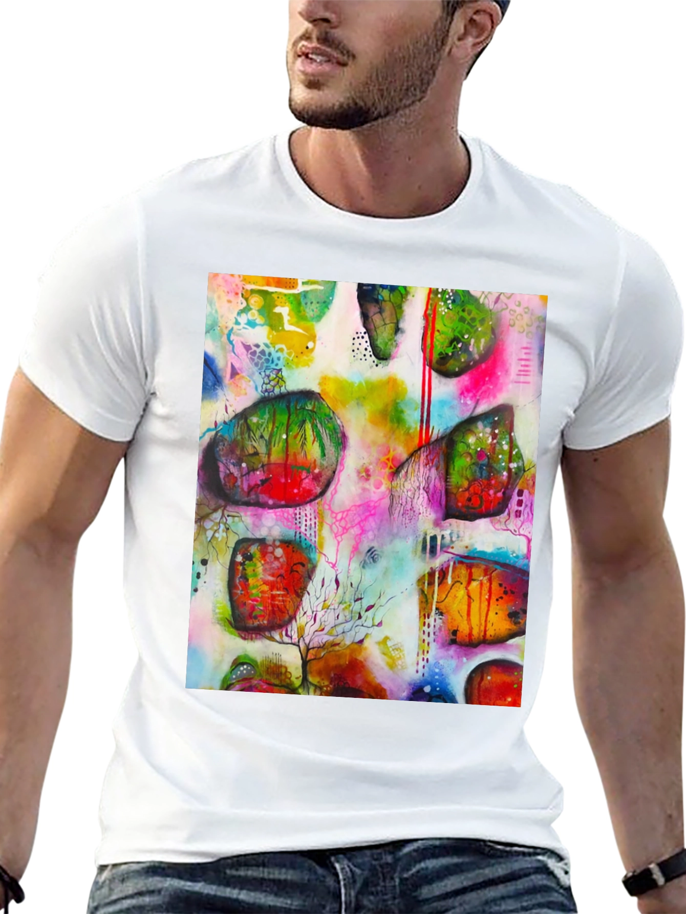 Black Abstract Art Print Men's Black T-Shirt view 13