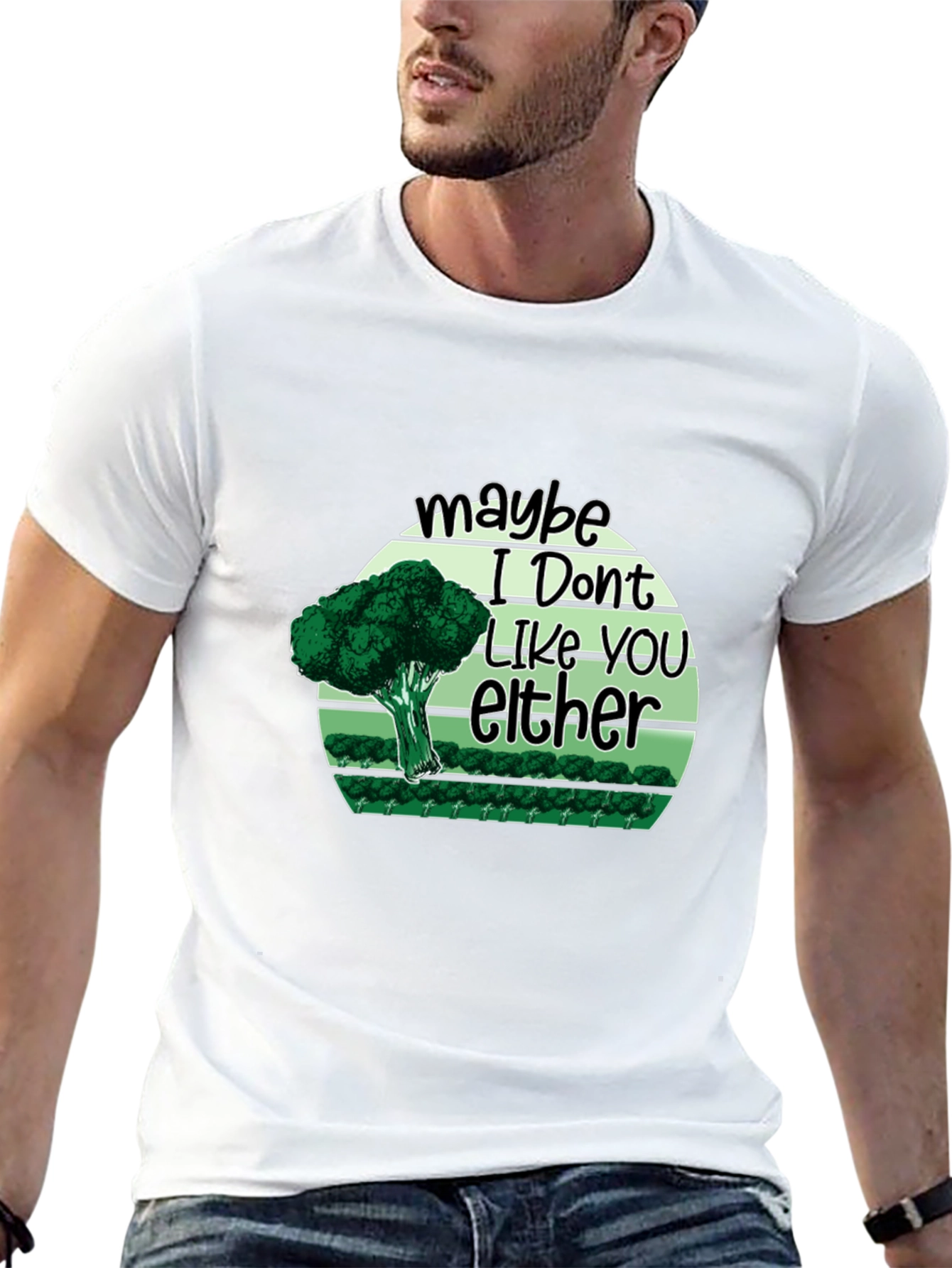 Black Funny Broccoli 'Maybe I Don't Like You Either' T-Shirt view 13