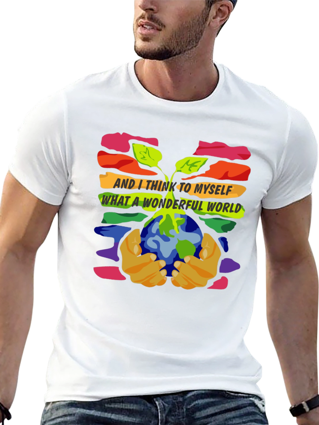 Black Wonderful World Graphic Tee - Unisex Black T-Shirt view 13
