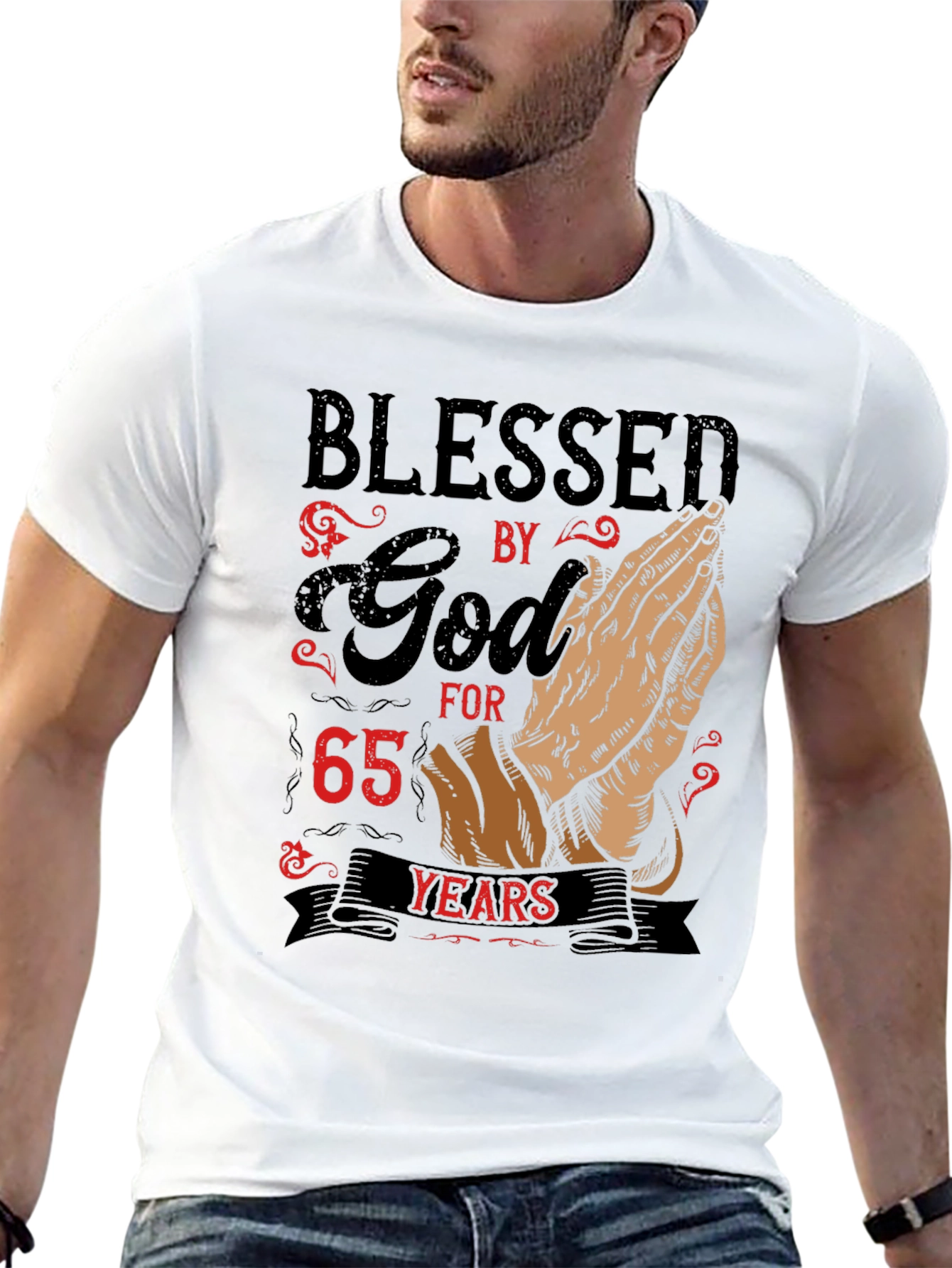 Black Blessed by God 65 Years T-Shirt view 13