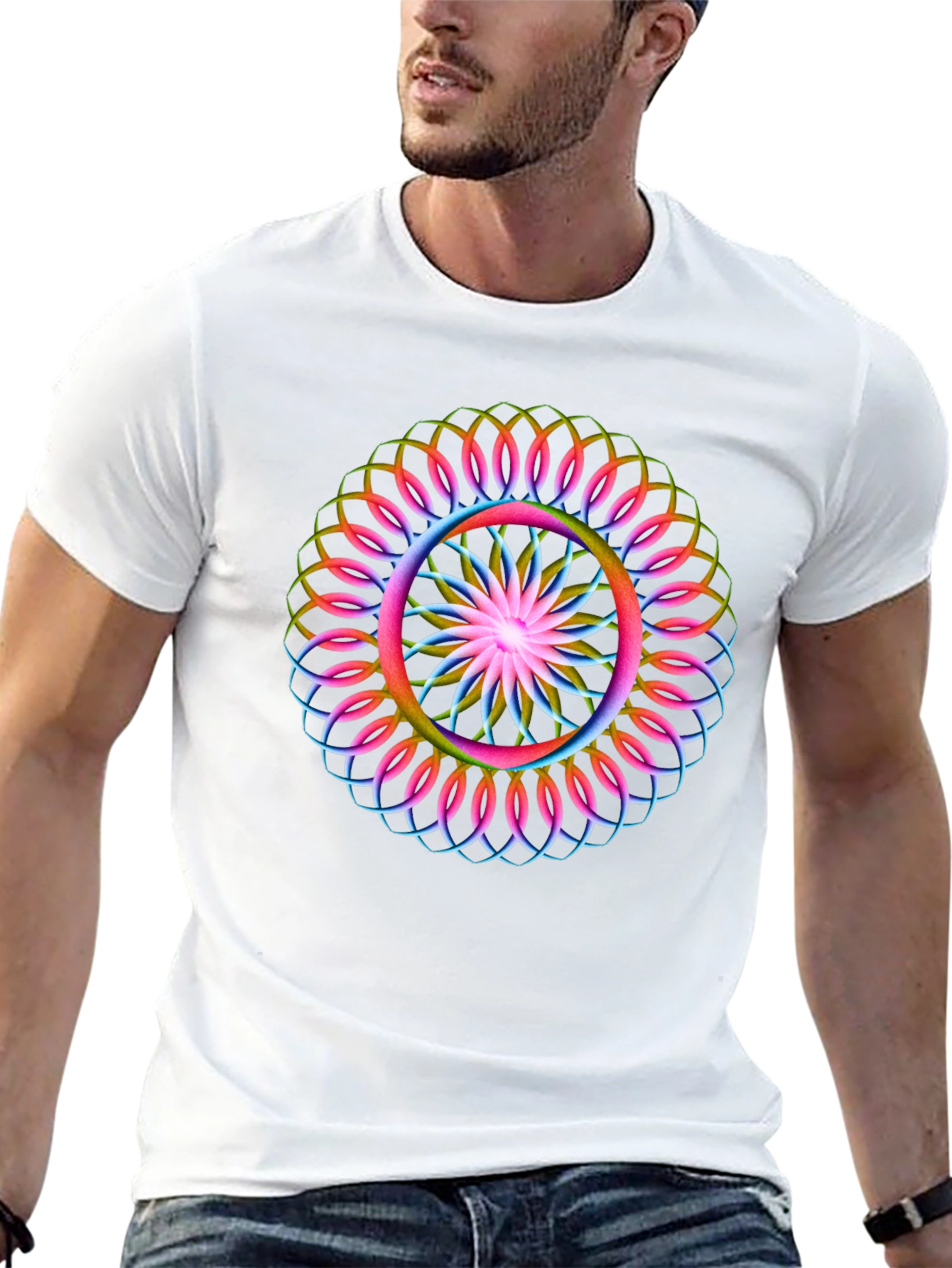 Black Psychedelic Mandala Graphic Black T-Shirt view 13