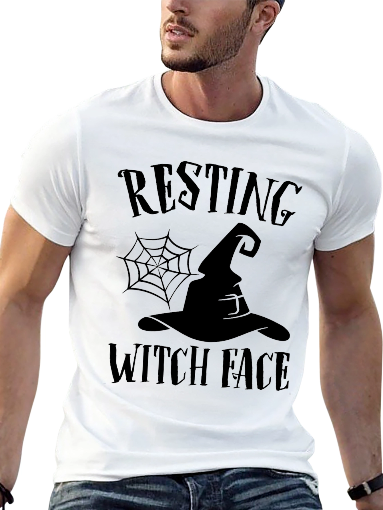 Black Resting Witch Face Halloween T-Shirt view 13